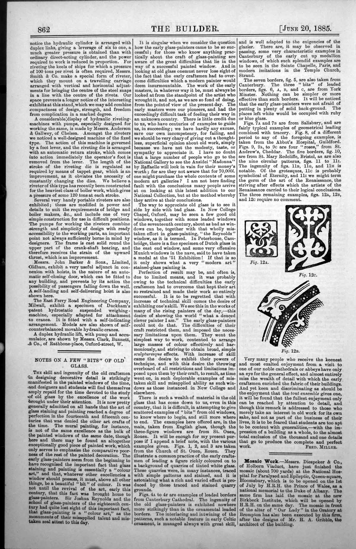 Original Old Antique Print Glass Motifs Foliage Stylised Three Examples 1885