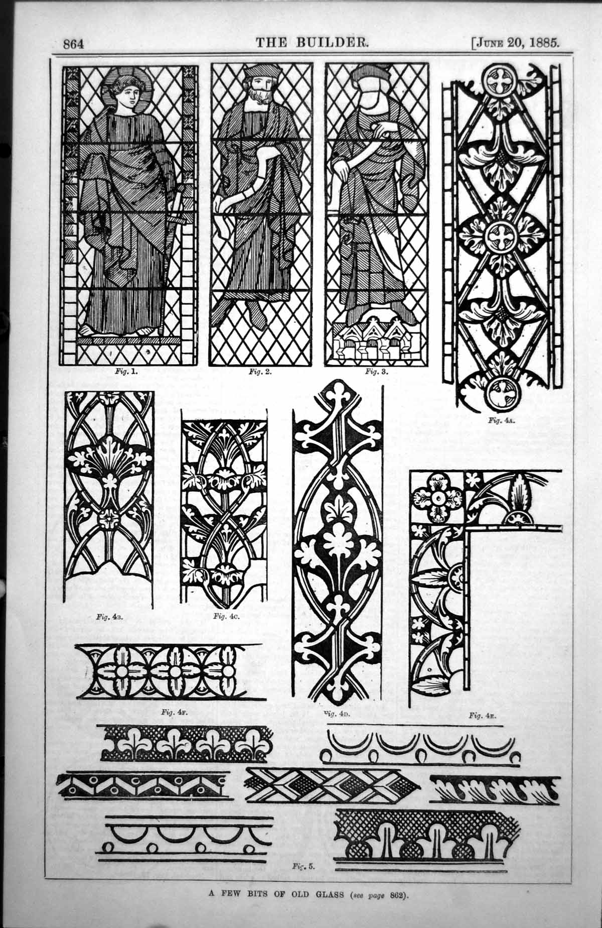 Antique Old Print Glass Stained Panels Religious Motifs Floral Stylised 1885