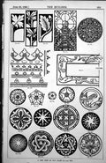 Antique Old Print Glass Stained Panels Sun Astral Motifs Floral Stylised 1885