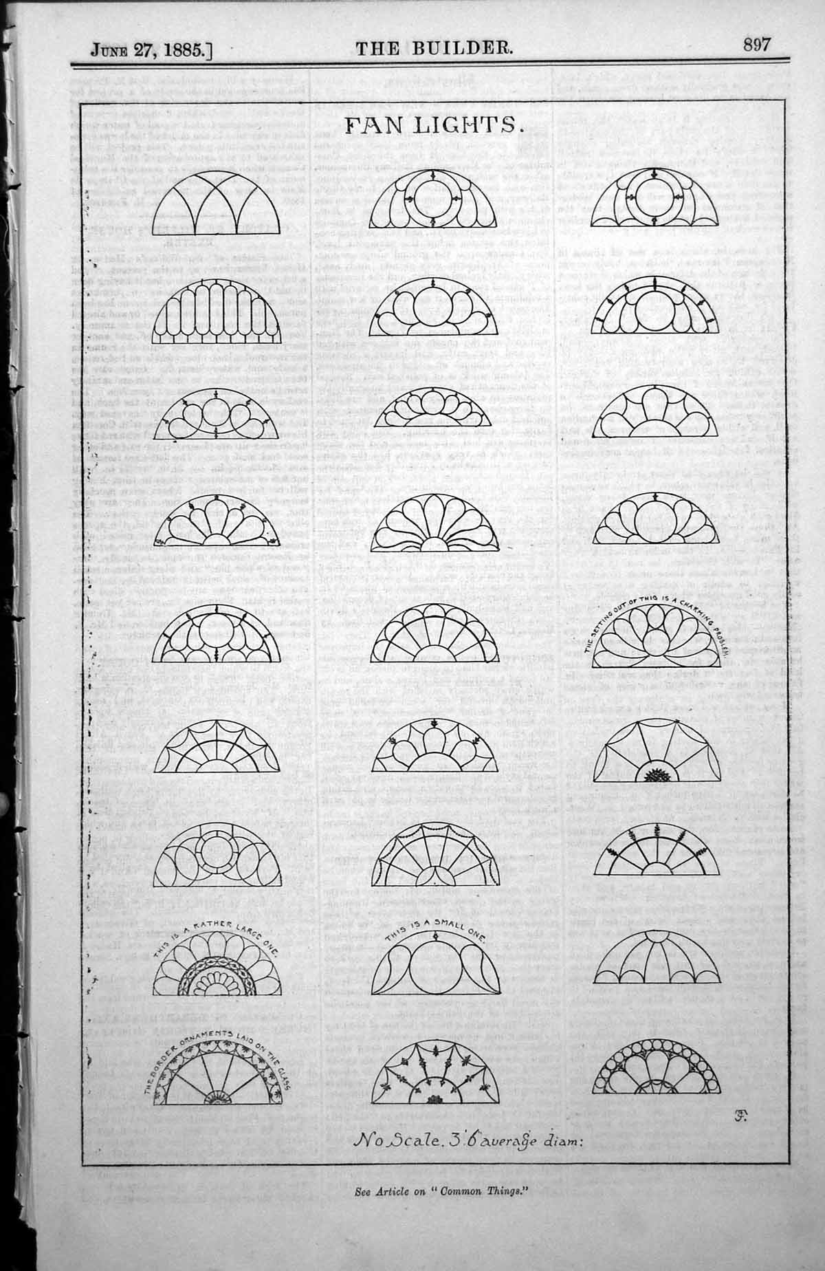 Antique Print Fan Lights Twenty Seven Different Examples Not To Scale 1885 19th