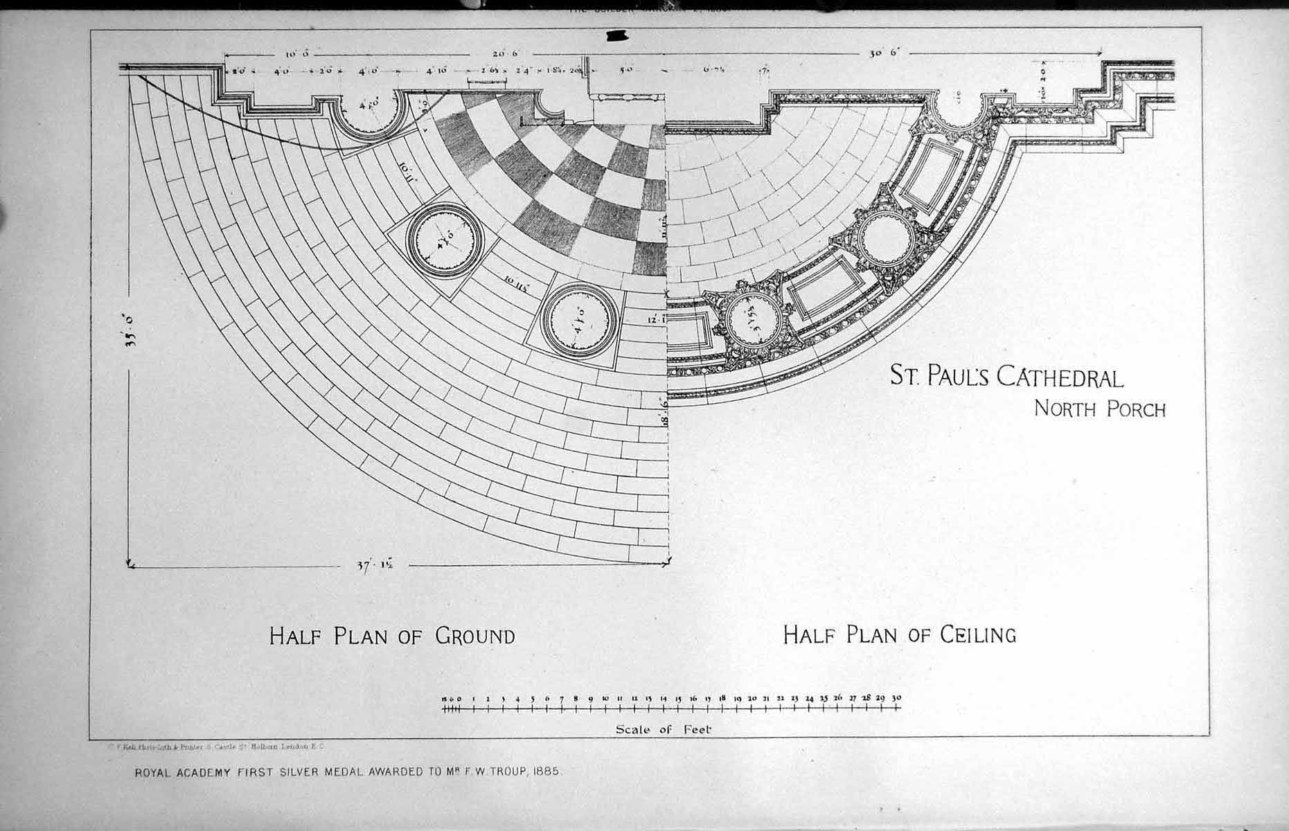 Old Plan St Pauls Cathedral North Porch Ground Ceiling F Troup 1886Victorian