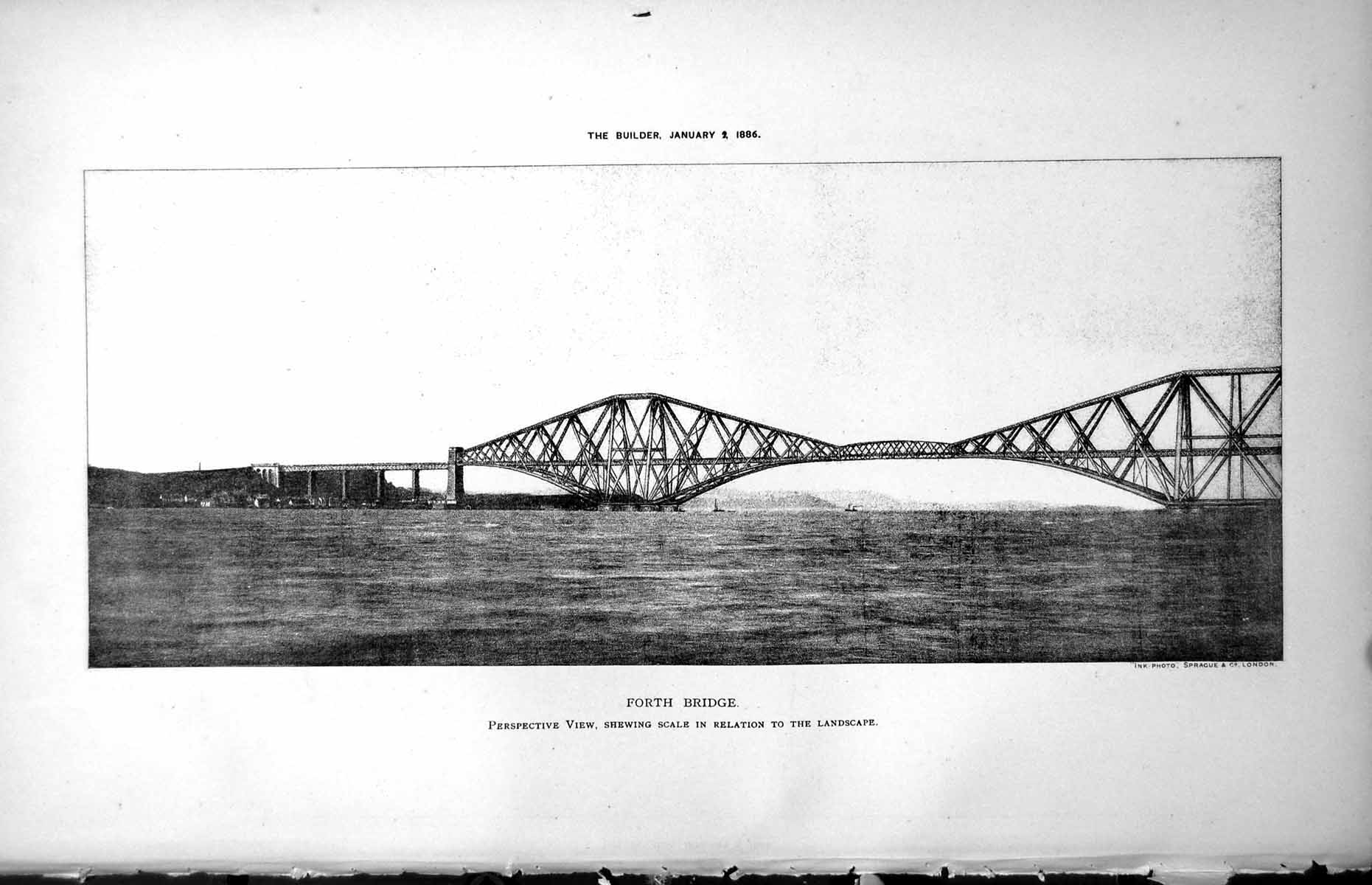 Old Forth Bridge Perspective View Showing Scale Relation Landscape 1886 19th