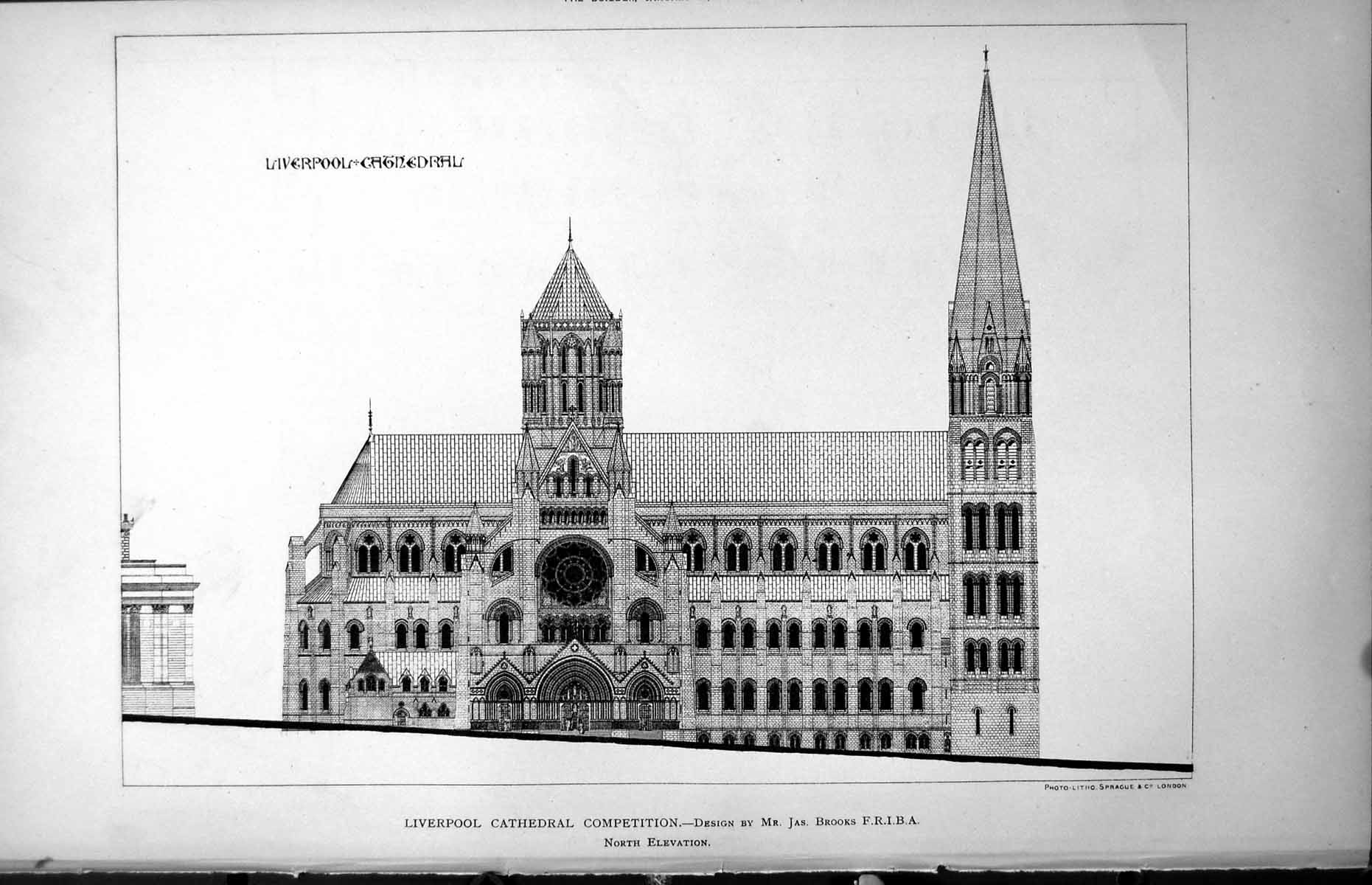 Old Print Liverpool Cathedral Competition North Elevation Design J Brooks 1886