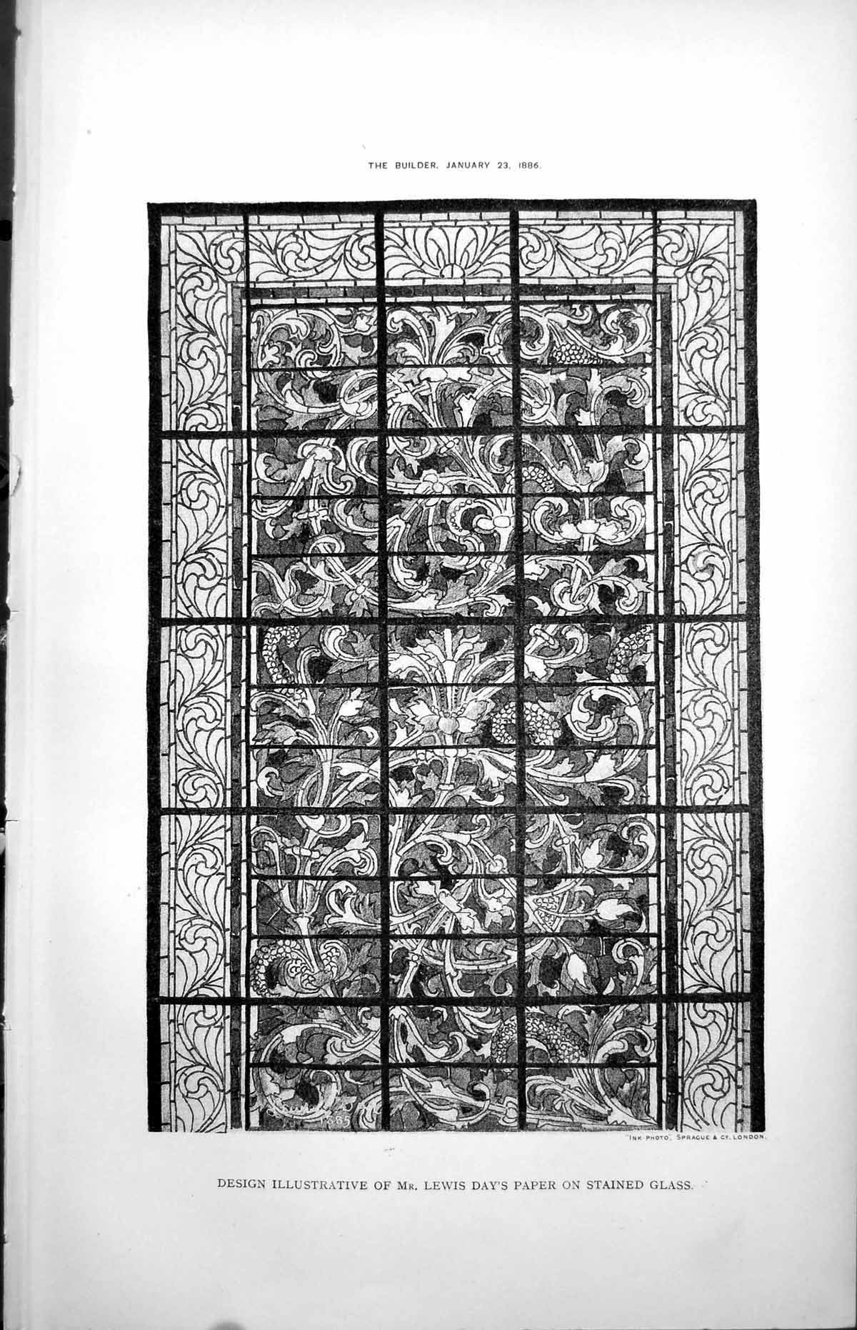 Antique Old Print Design Illustrative Lewis Days Paper Stained Glass 1886 19th