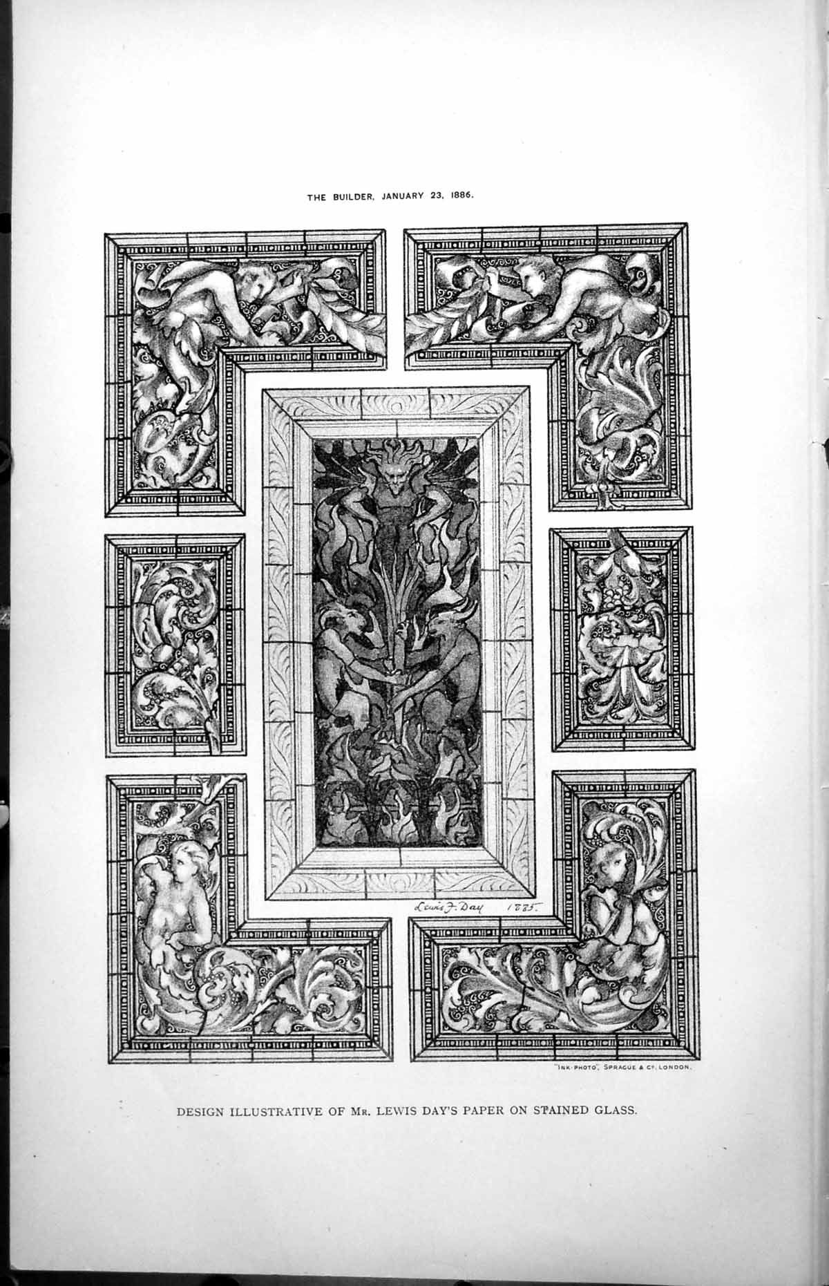 Print Design Illustrative Lewis Days Paper Stained Glass People Animals 1886