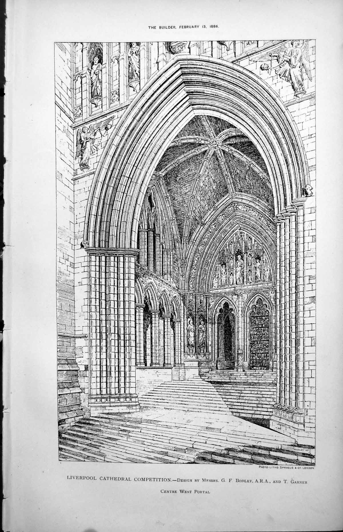 Old Liverpool Cathedral Centre West Portal Messrs Bodley & Garner 1886 19th
