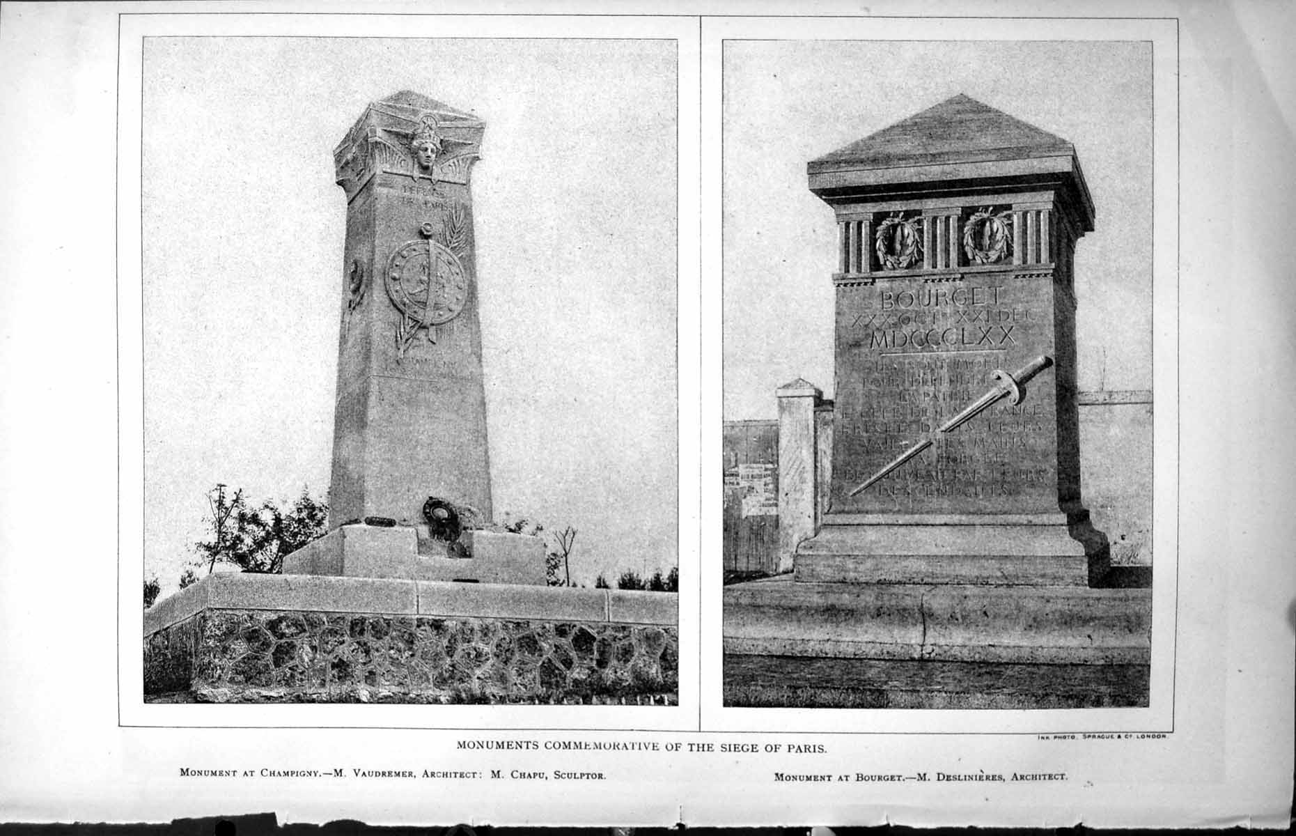 Antique Print Monuments Siege Paris Champigny Vaudremer Arch Bourget 1886 19th