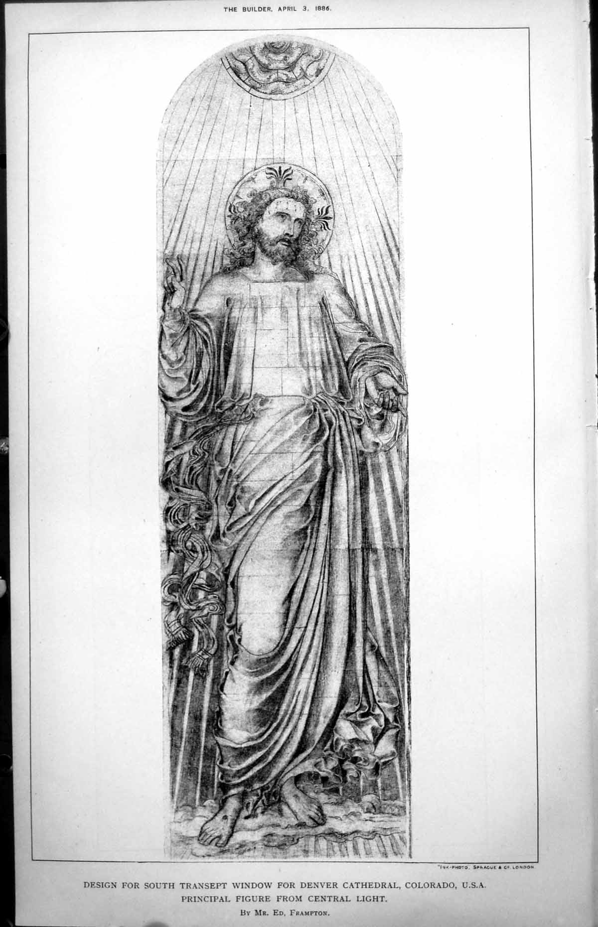 Old Print Design Window Denver Cathedral Colorado Principal Figure 1886 19th