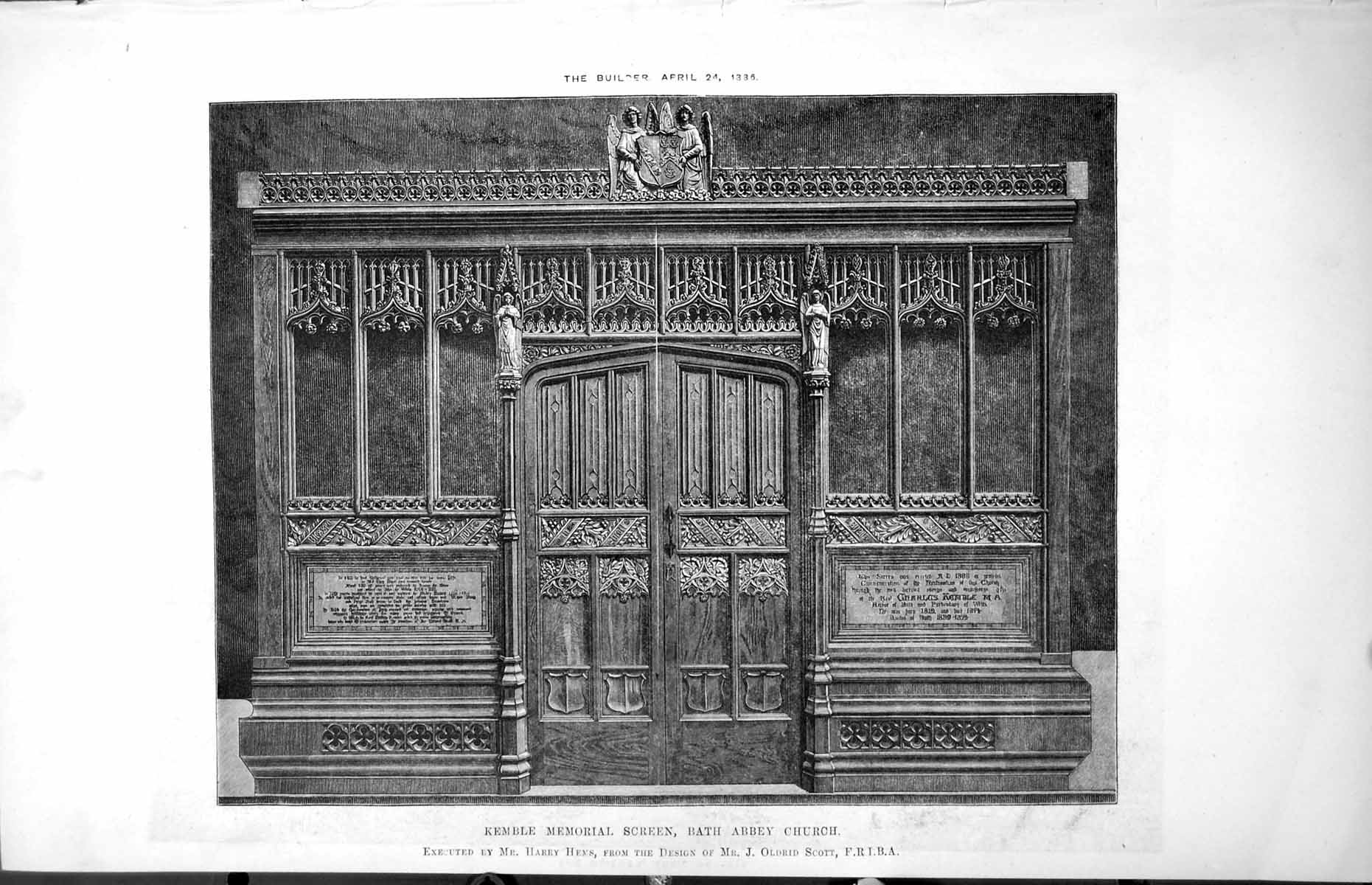 Old Kemble Memorial Screen Bath Abbey Church Harry Hems J Scott 1886Victorian