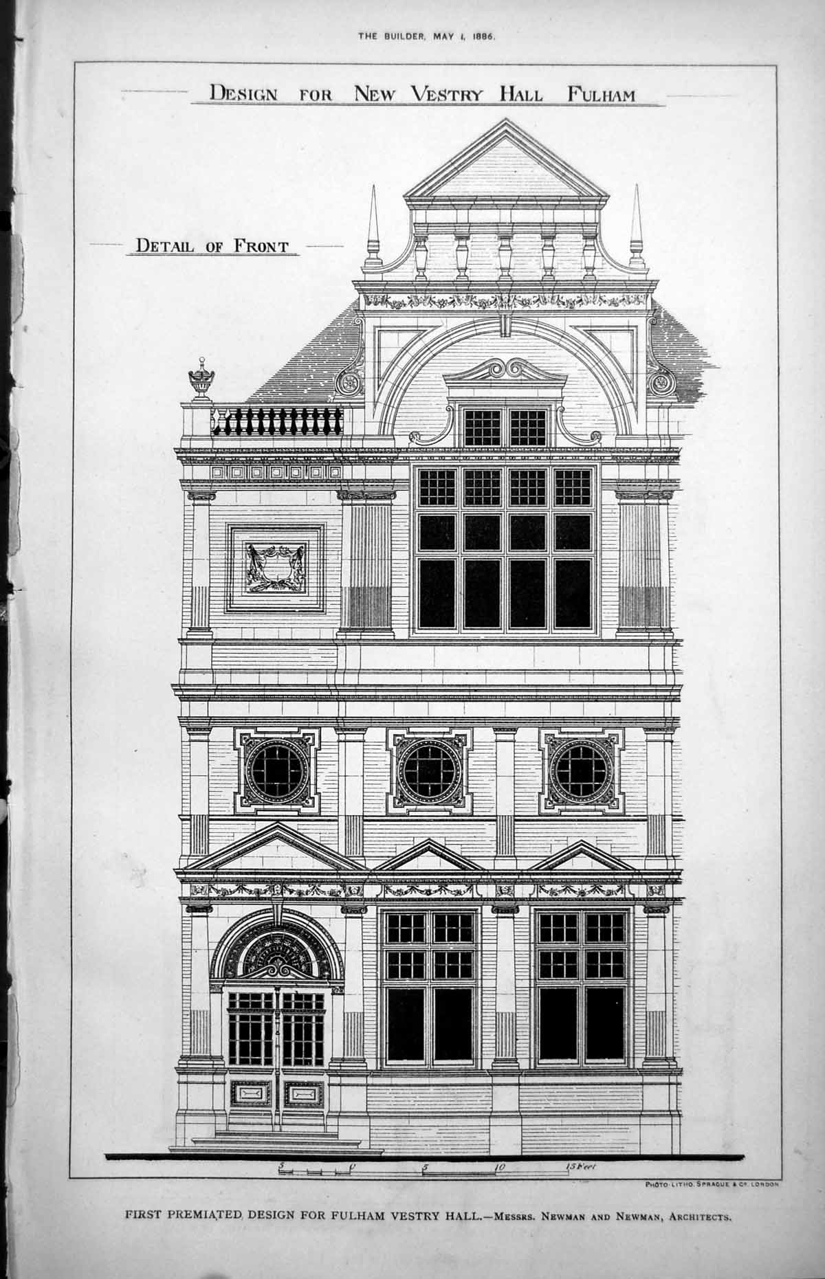 Old Design Detail Front New Vestry Hall Fulham Newman Newman Arch1886 19th