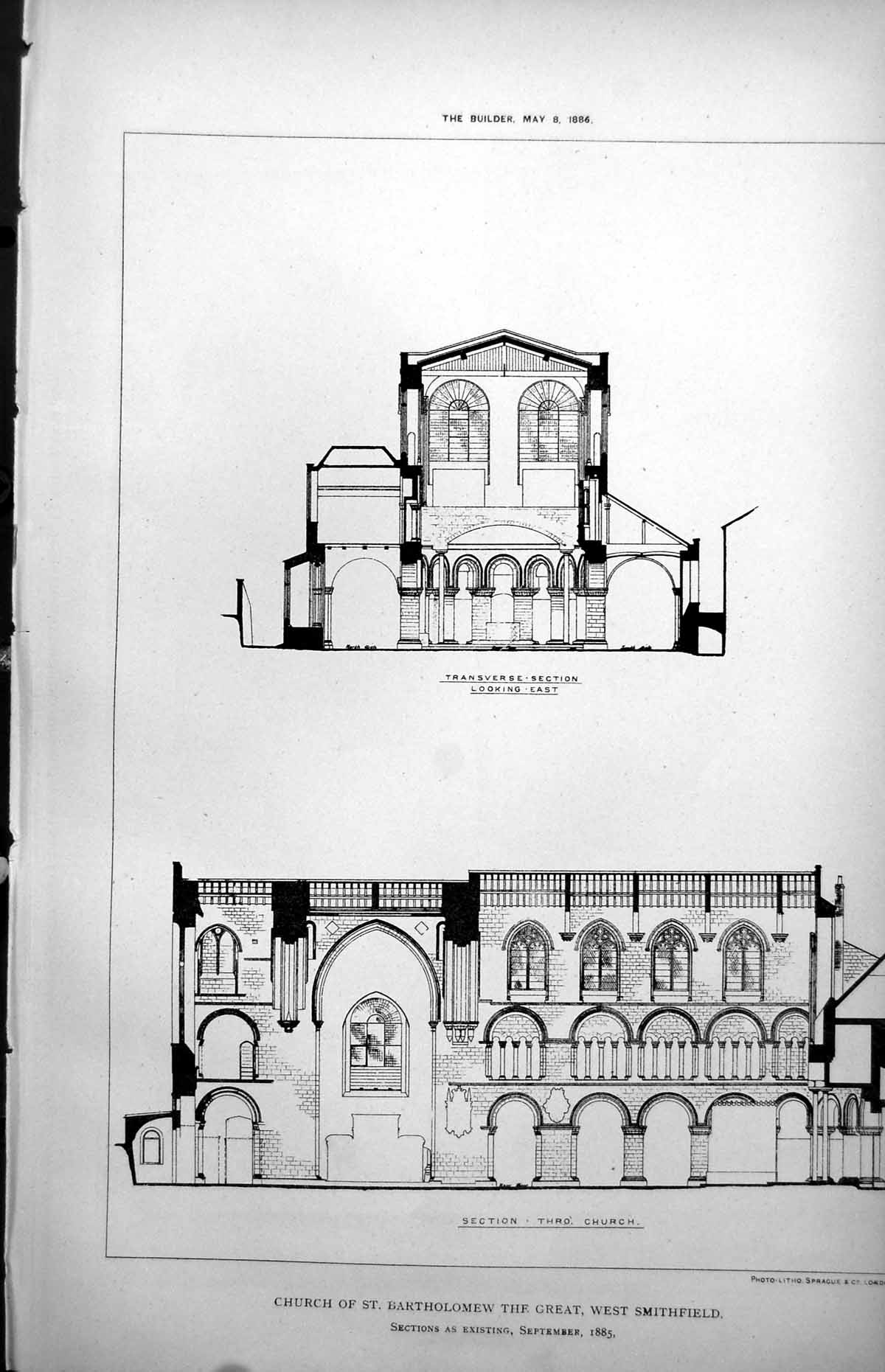 Old Church St Bartholomew Great West Smithfield Transverse Section1886 19th