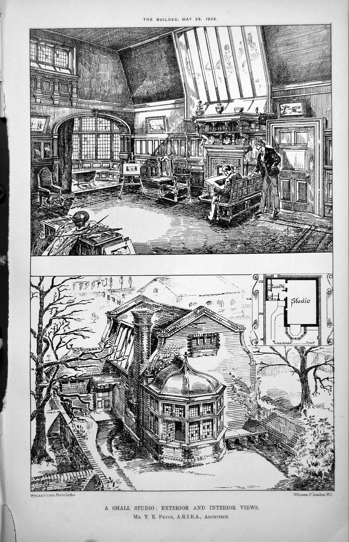 Old Plan Small Studio Exterior Interior Views T Pryce Architect 1886Victorian