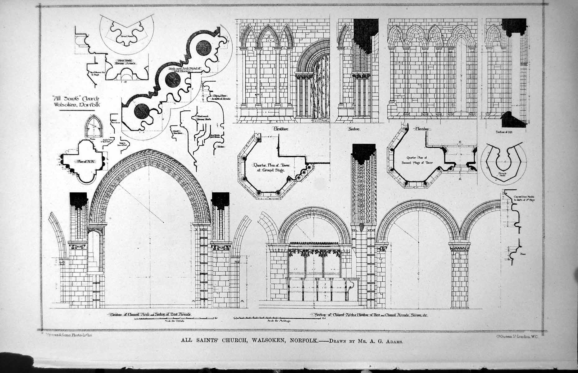 Antique Print All Saints Church Walsoken Norfolk A Adams Chancel Arch 1886