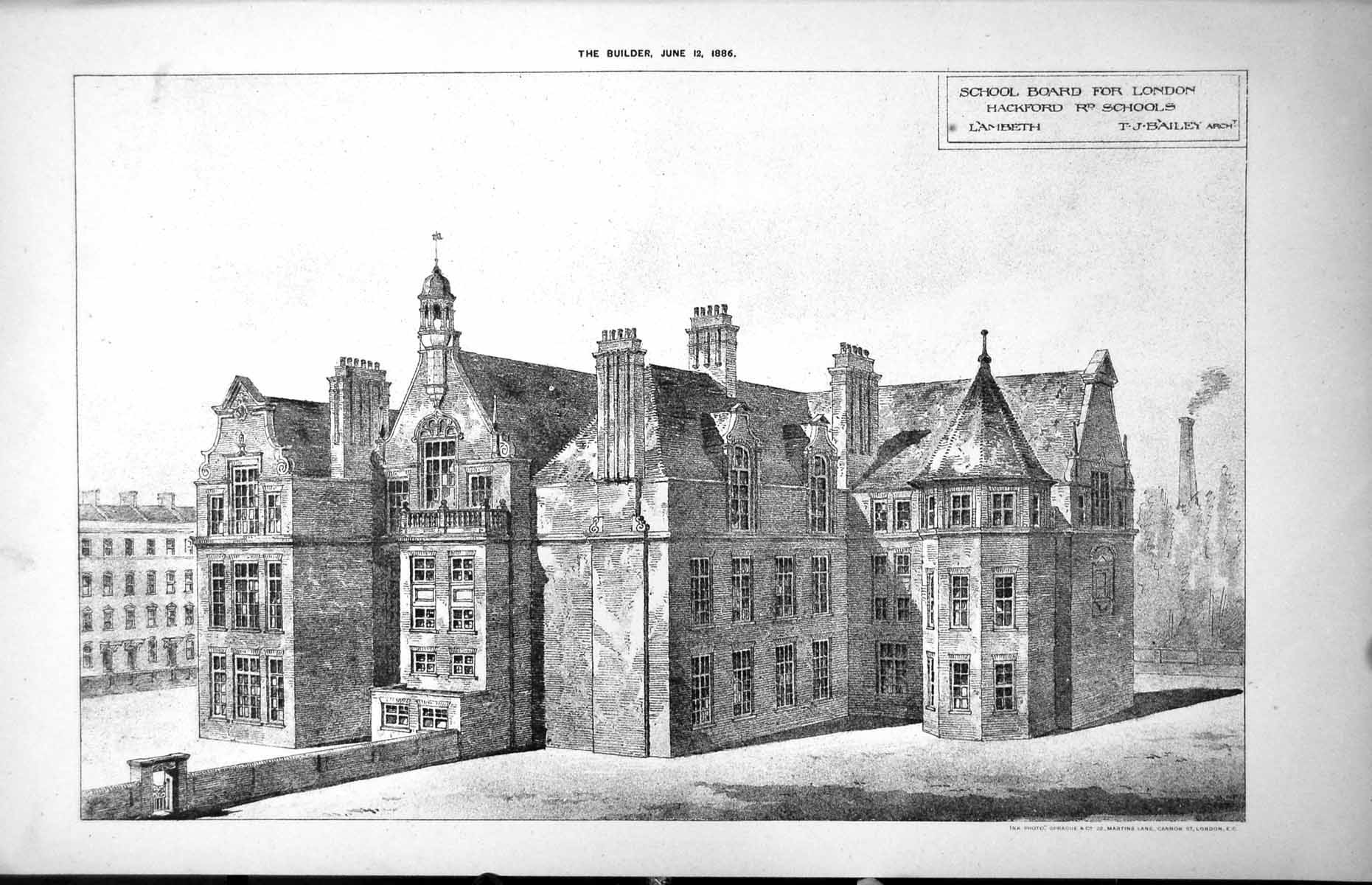 Old School Board London Hackford Road Schools Lambeth Bailey Arch1886 19th