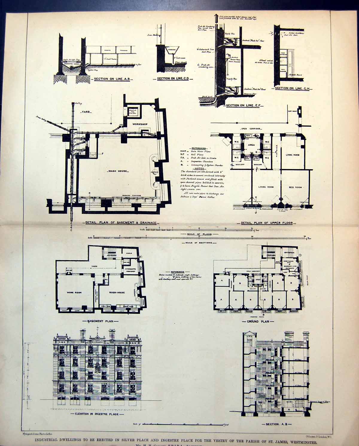 Old Print Plans Industrial Dwellings Silver Place Vestry Parish St James 1886 11