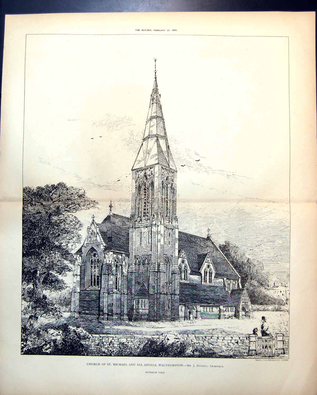 Print Church St Michael All Angels Walthamstow Exterior J Bignell Arch 1886 11