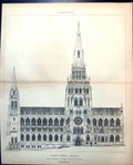 Old Print Liverpool Cathedral Comp Bodley & Garner South Elevation 1886 11 19th