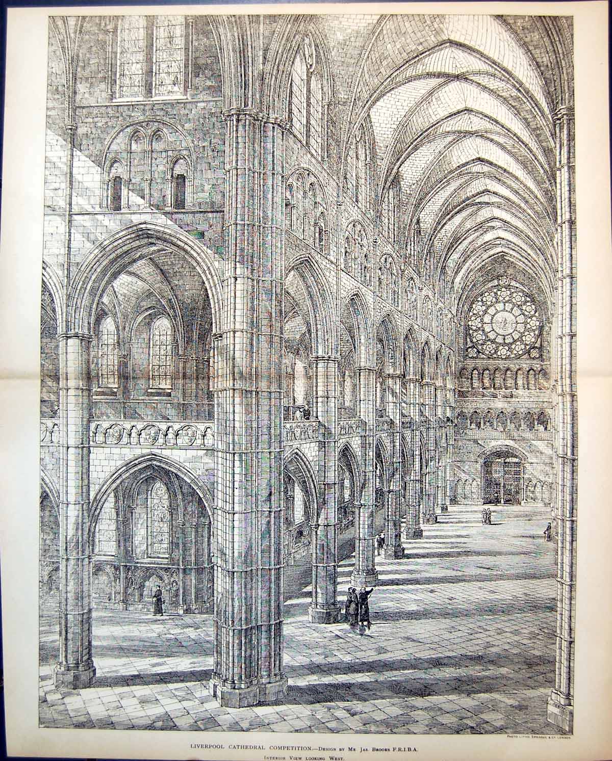 Old Print Liverpool Cathedral Competition J Brooks Interior Looking West 1886 11