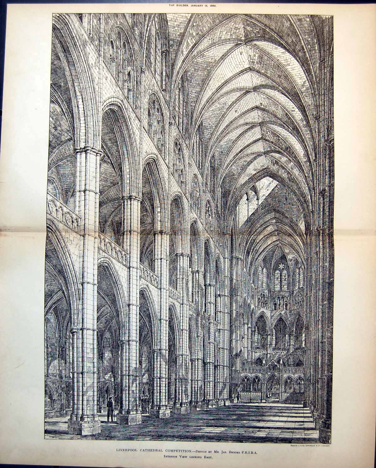 Old Print Liverpool Cathedral Competition J Brooks Interior Looking East 1886 11