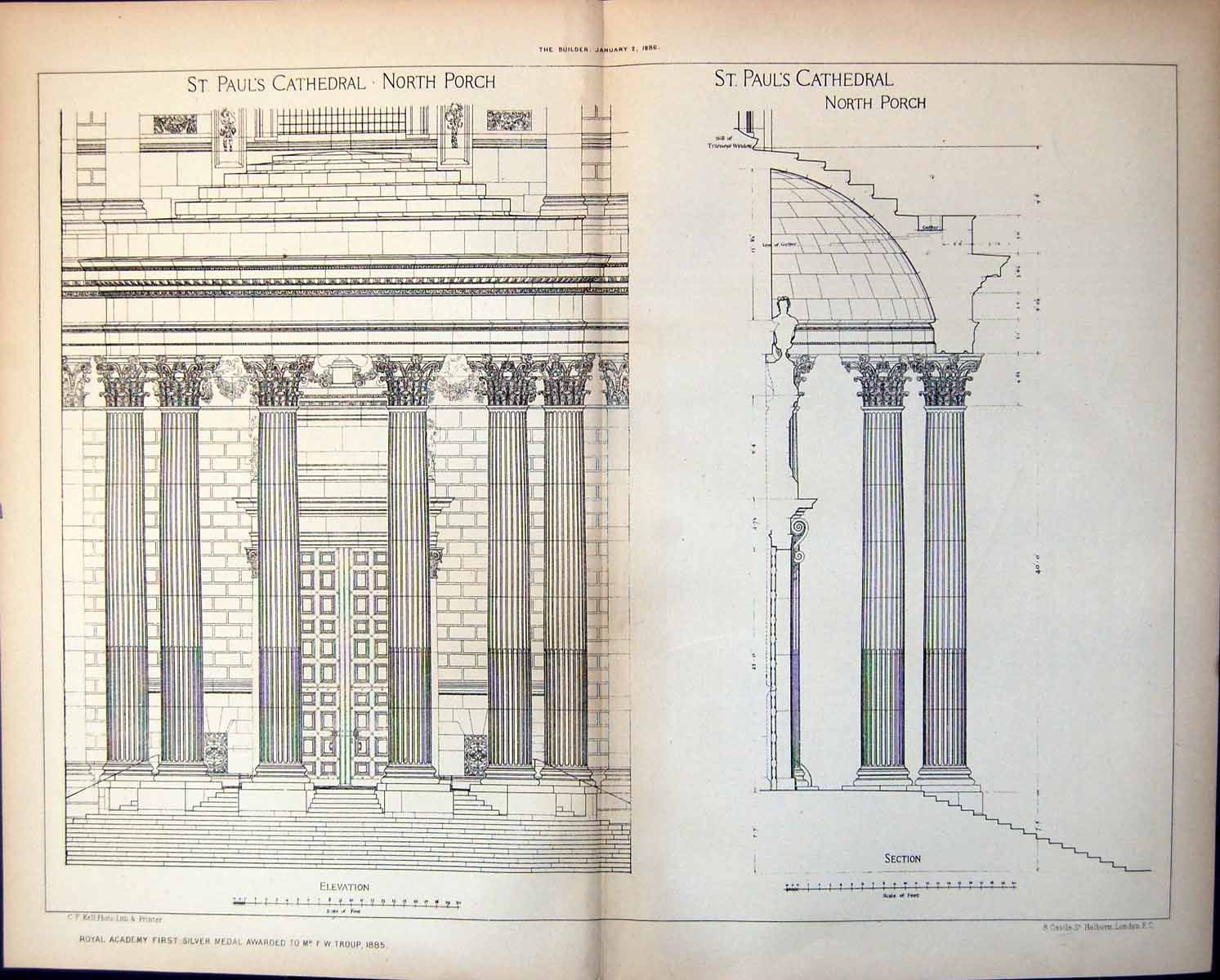 Old St Pauls Cathedral North Porch Elevation Section F W Troup 1886 11 Victorian