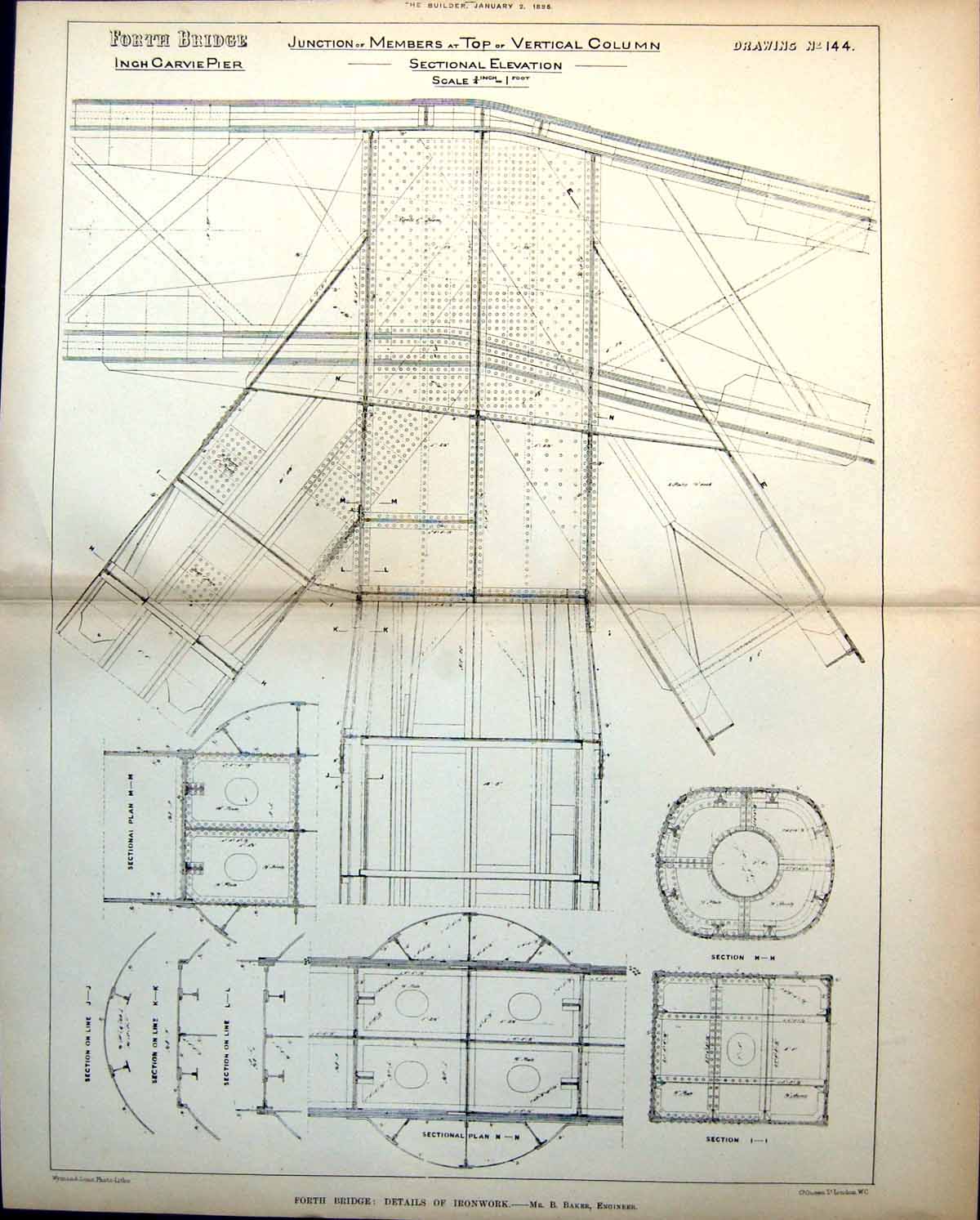 Print Forth Bridge Details Ironwork Inch Carvie Pier Top Vertical Column1886 11
