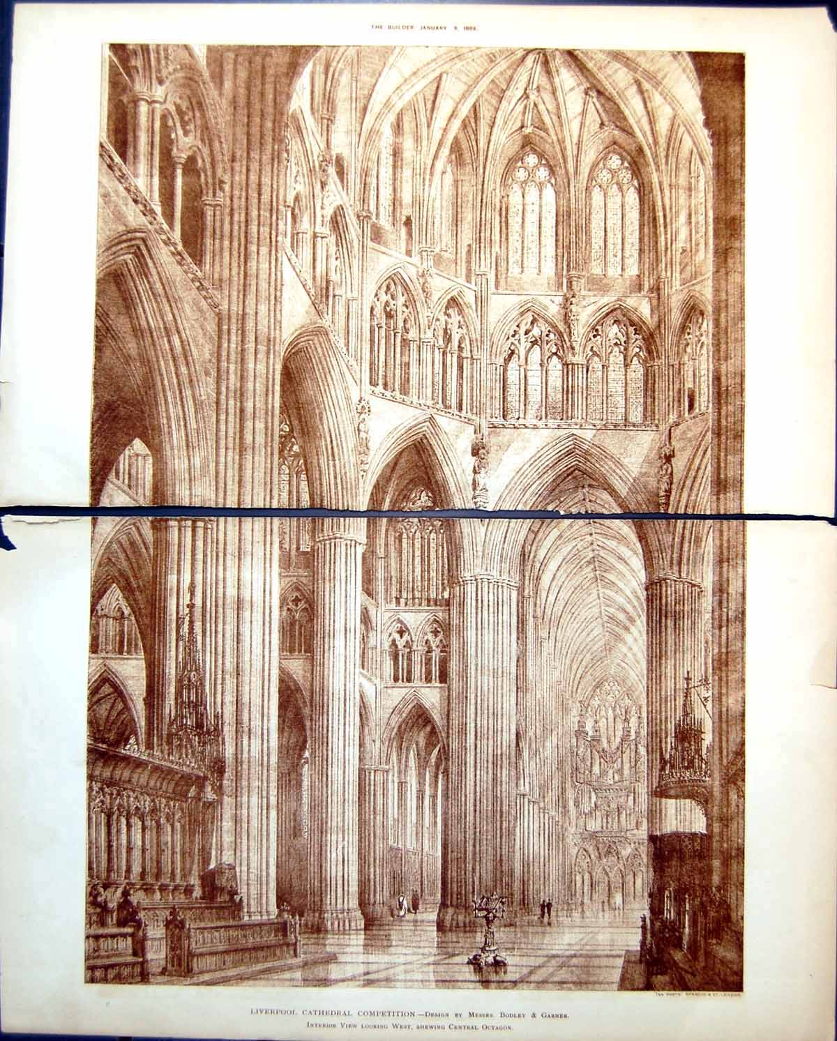 Old Liverpool Cathedral Bodley & Garner Interior Octagon 1886 Damaged 11 19th