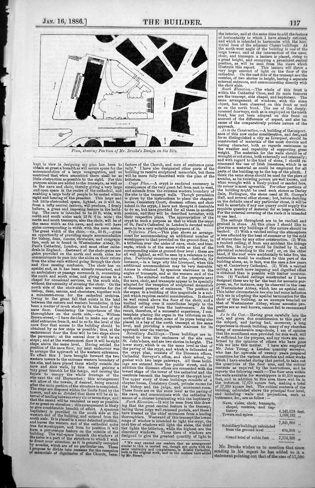 Old Print Plan Mr Brooks Design Site Cathedral Crypt Plan Triforium 1886 19th