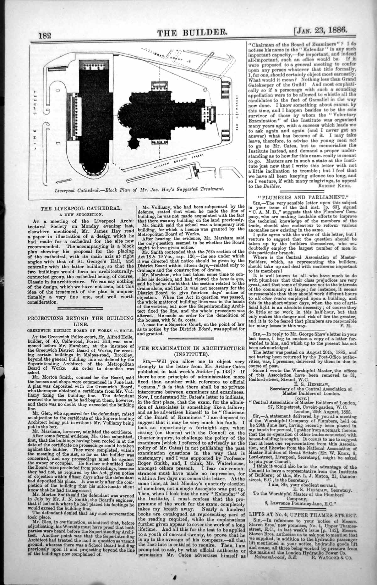 Old Liverpool Cathedral Block Plan James Hays Suggested Treatment 1886 19th