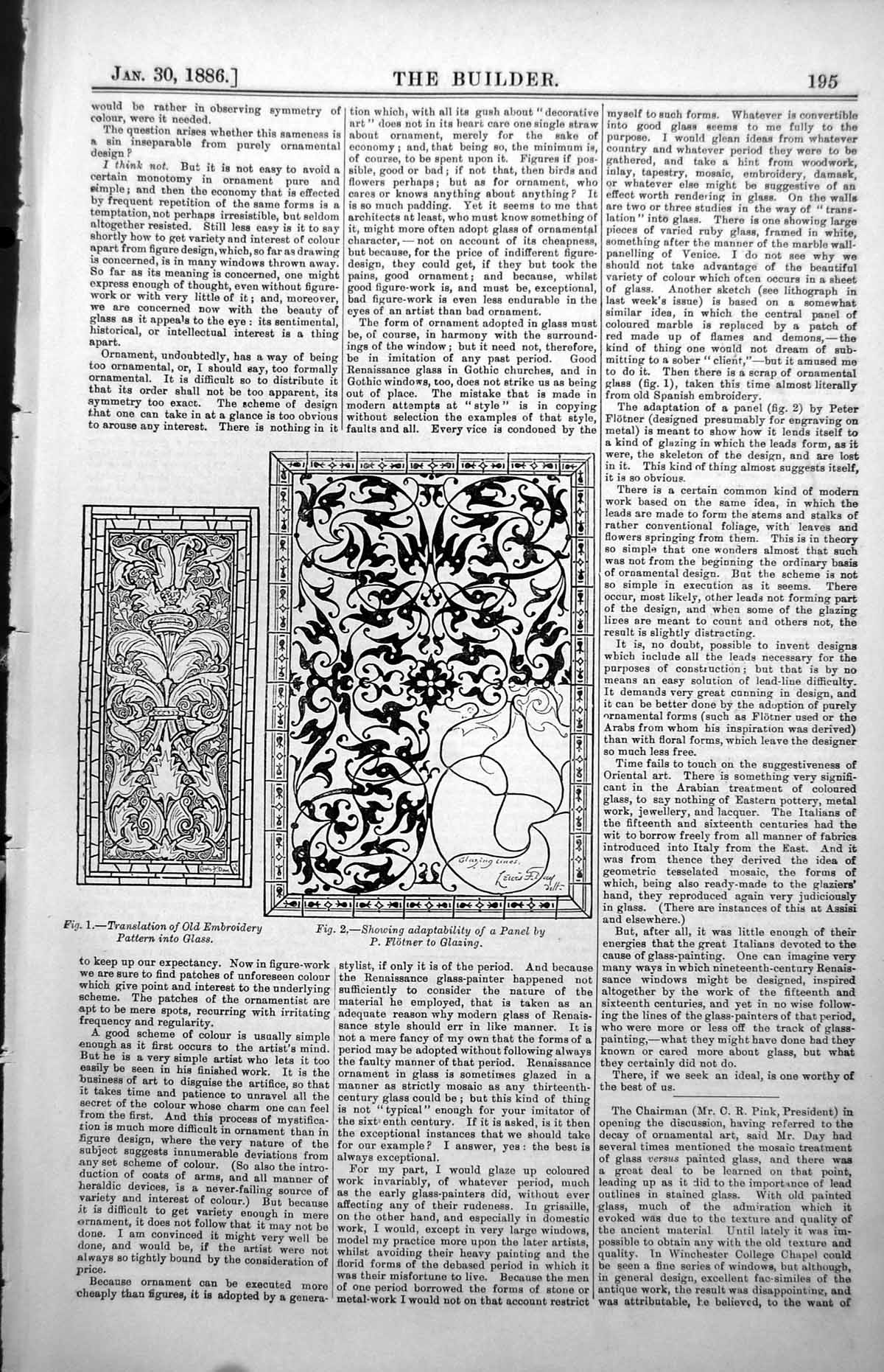 Old Embroidery Pattern Glass Adaptability Panel Glazing Flotner 1886 Victorian