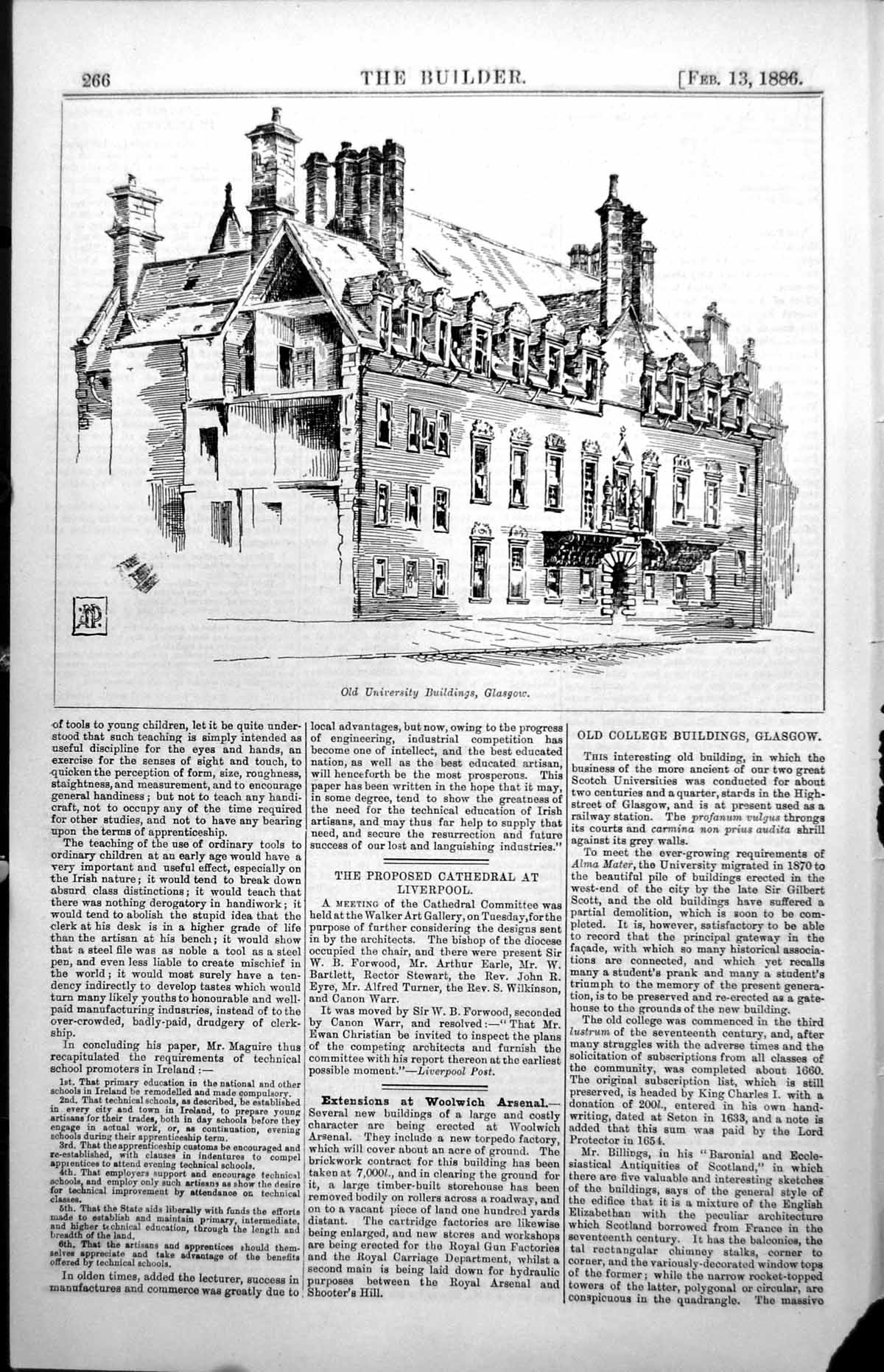 Antique Print University Buildings Glasgow High Street Railway Station 1886