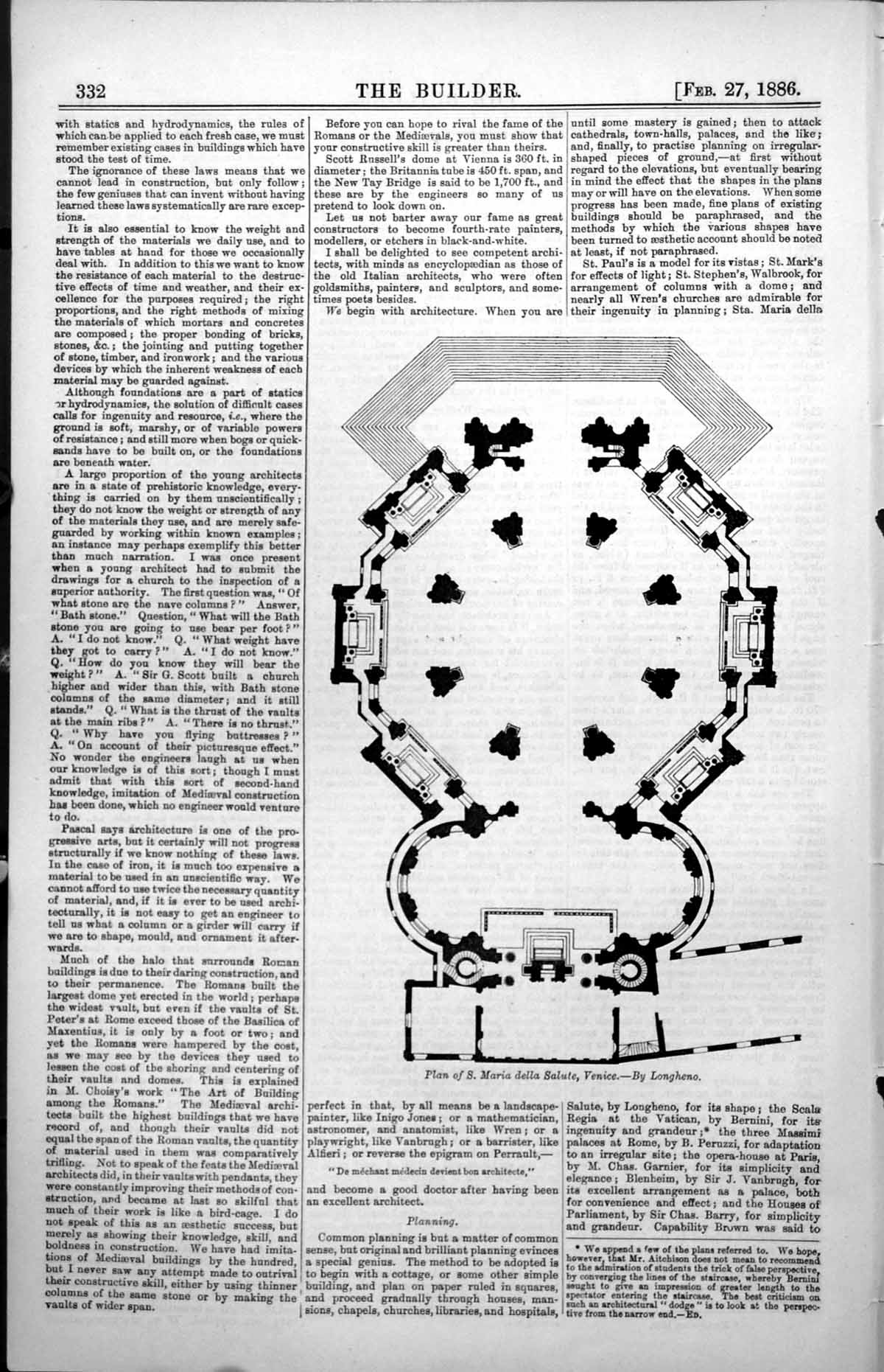 Original Old Antique Print Plan S Maria Della Salute Venice Shape Longheno 1886