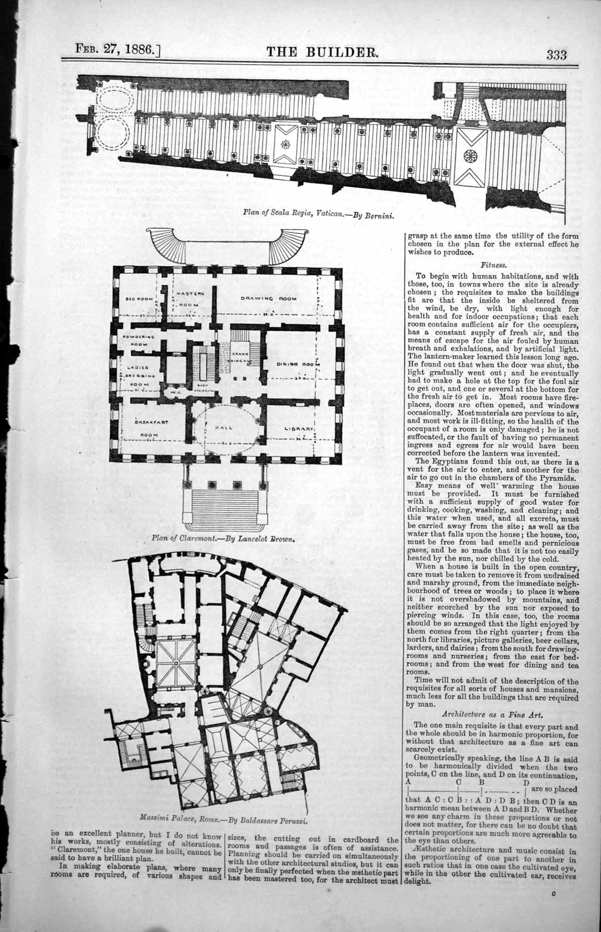 Old Plans Scala Regia Vatican Bernini Claremont Massimi Palace Rome 1886 19th