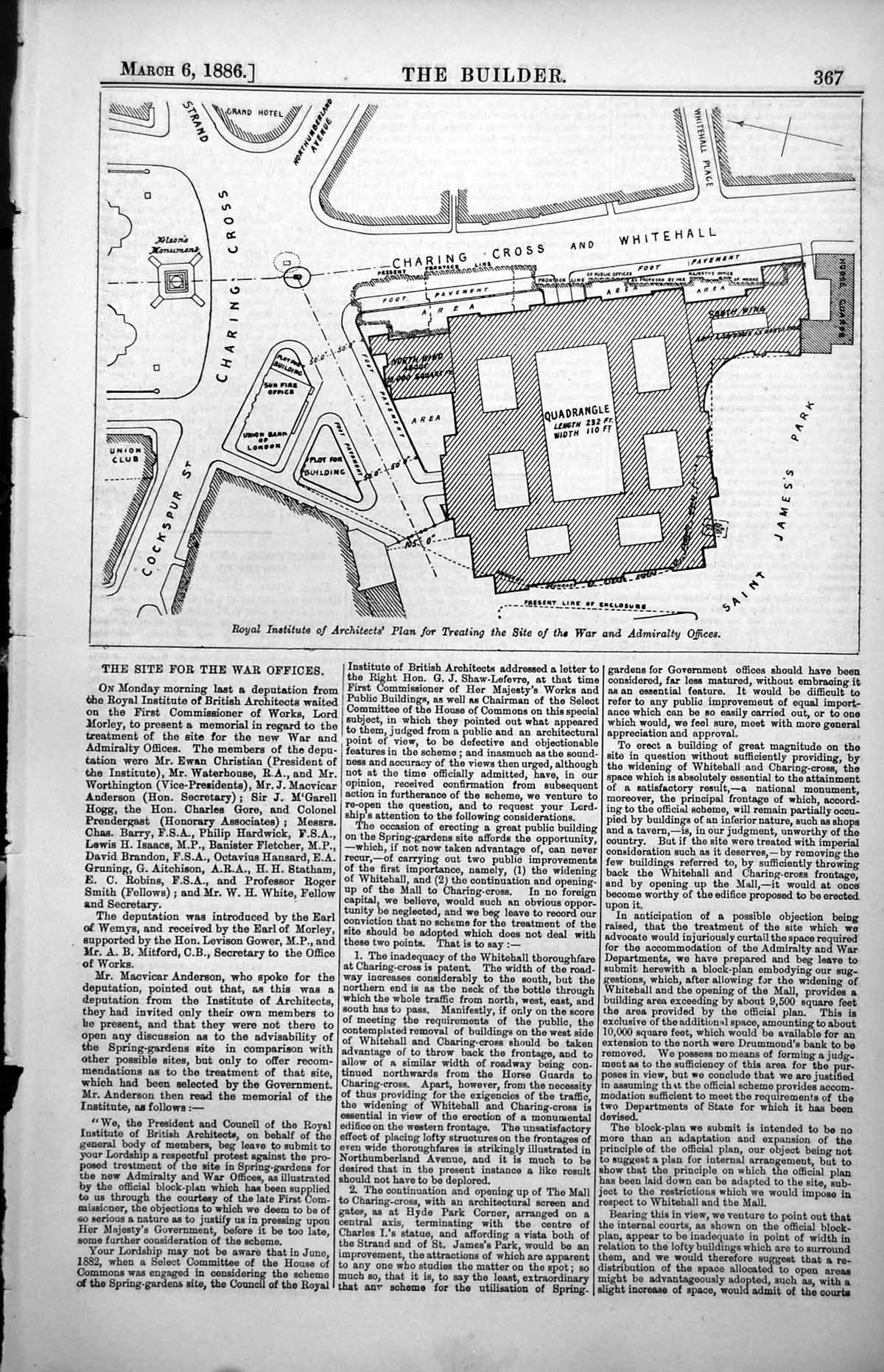Print Royal Institute Architects Plan Treating Site War Admiralty Offices1886