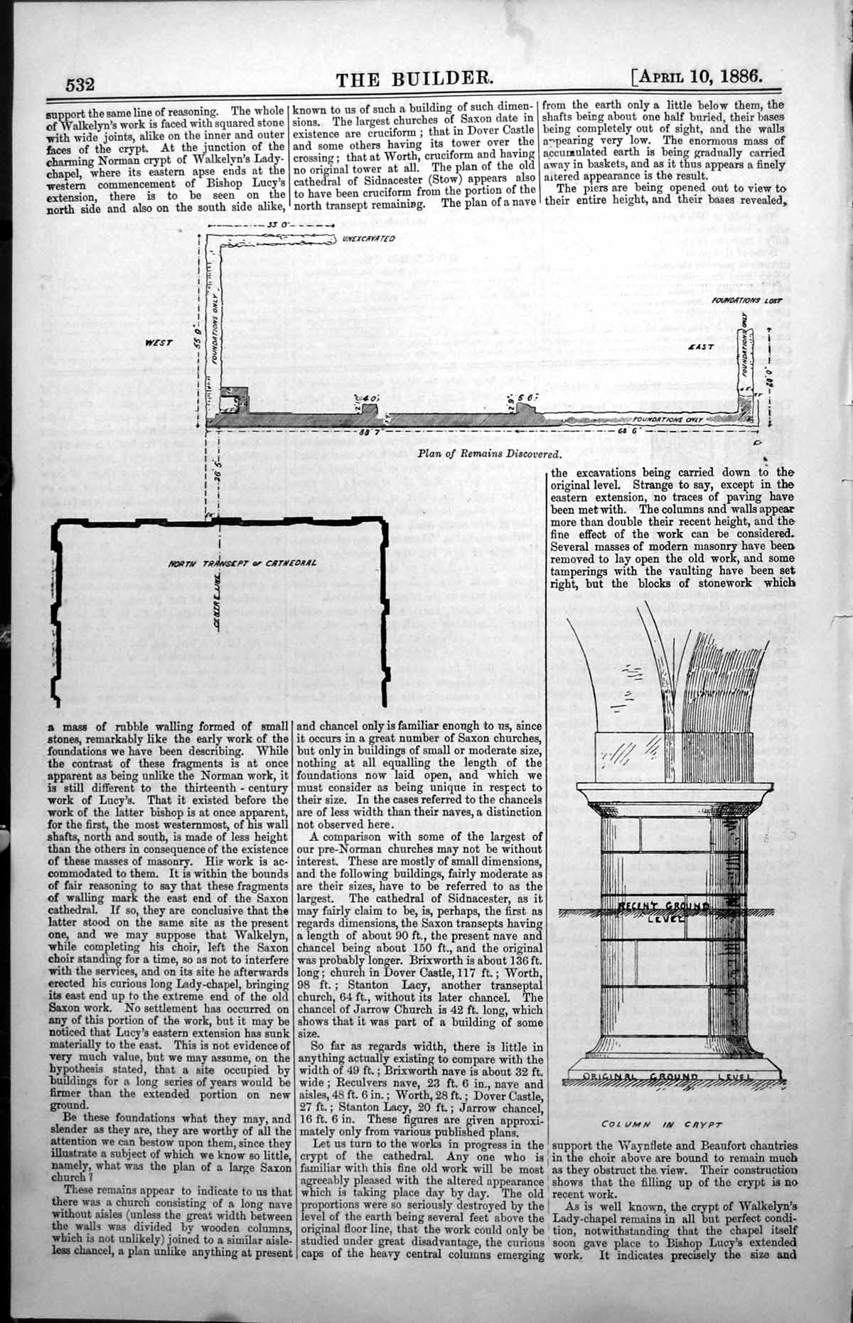 Old Excavations Winchester Cathedral Column Crypt Plan Transept 1886 Victorian