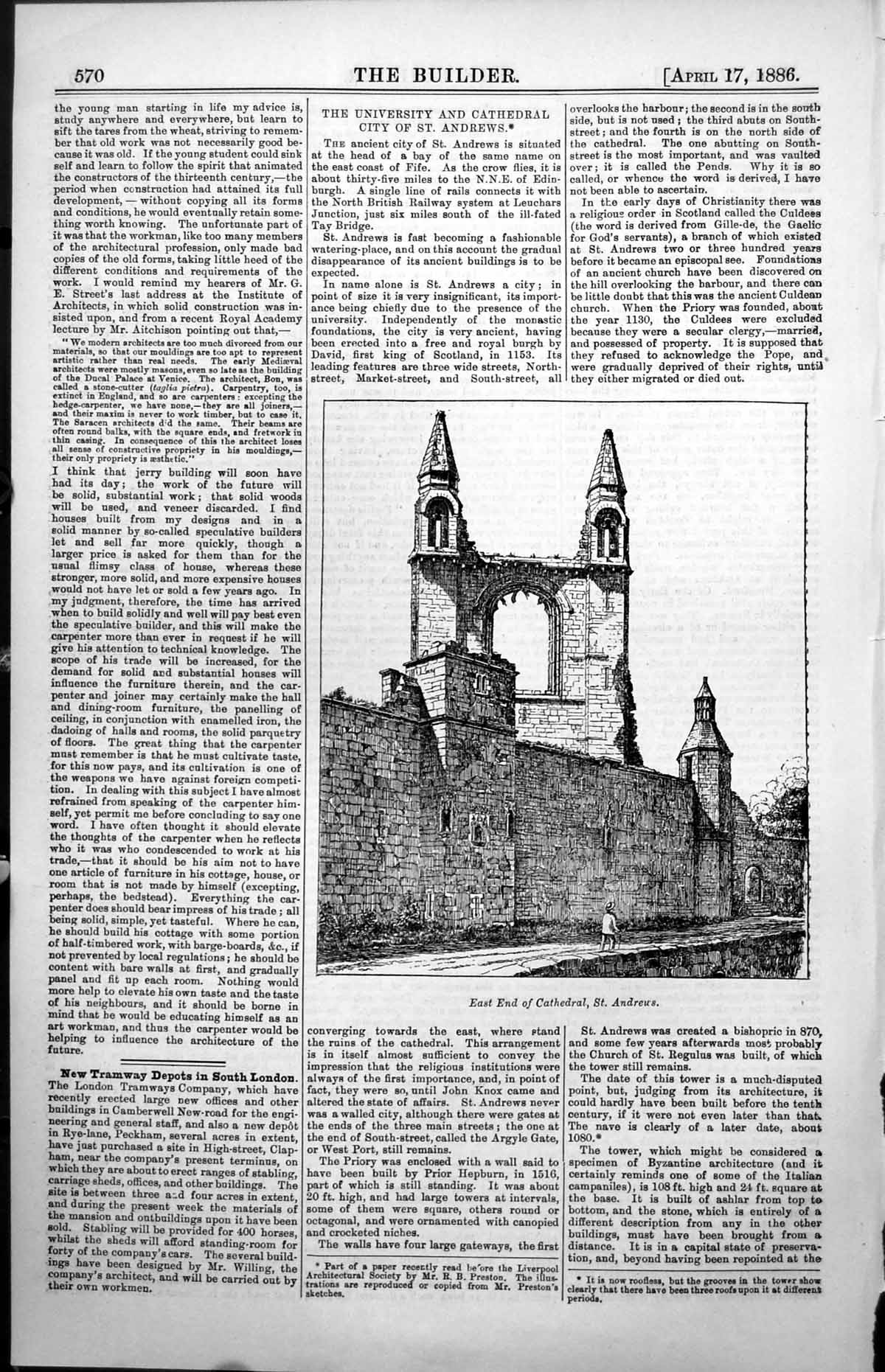 Old East End Cathedral St Andrews Ruins Wall Built Prior Hepburn 1886 Victorian