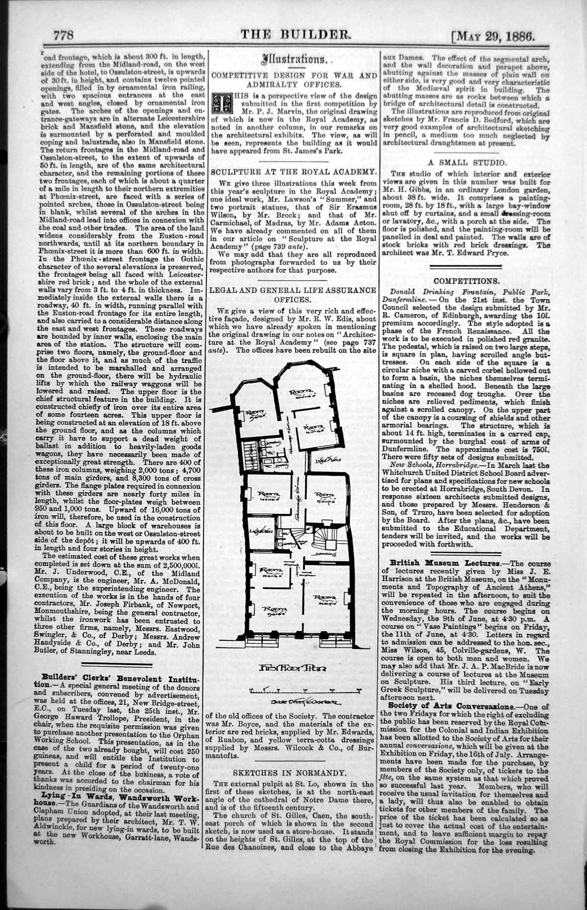 Old Legal & General Life Assuance Offices Plan R W Edis Red Brick 1886 19th