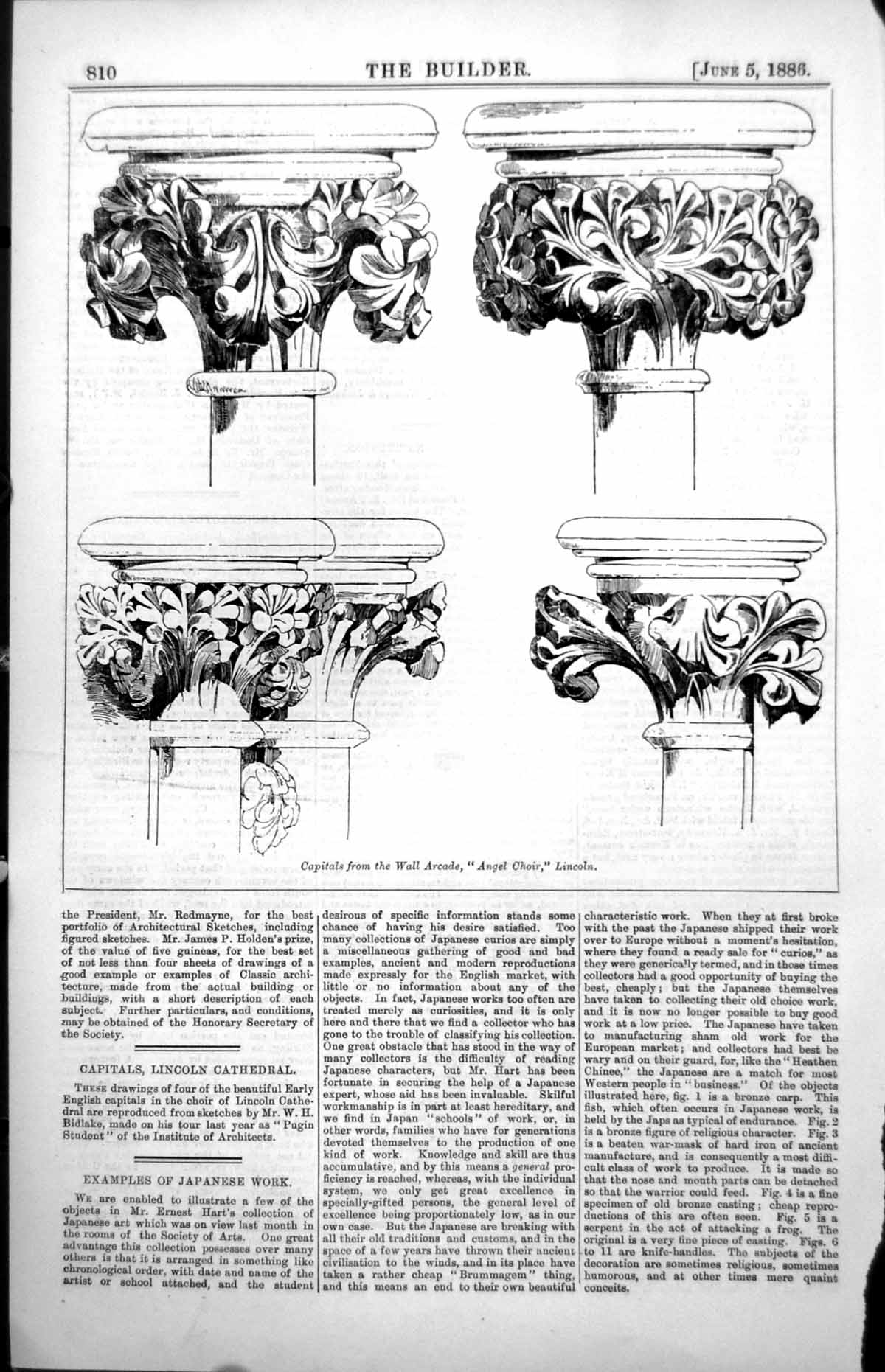 Old Capitals Wall Arcade Angel Choir Lincoln Cathedral W Bidlake 1886 Victorian