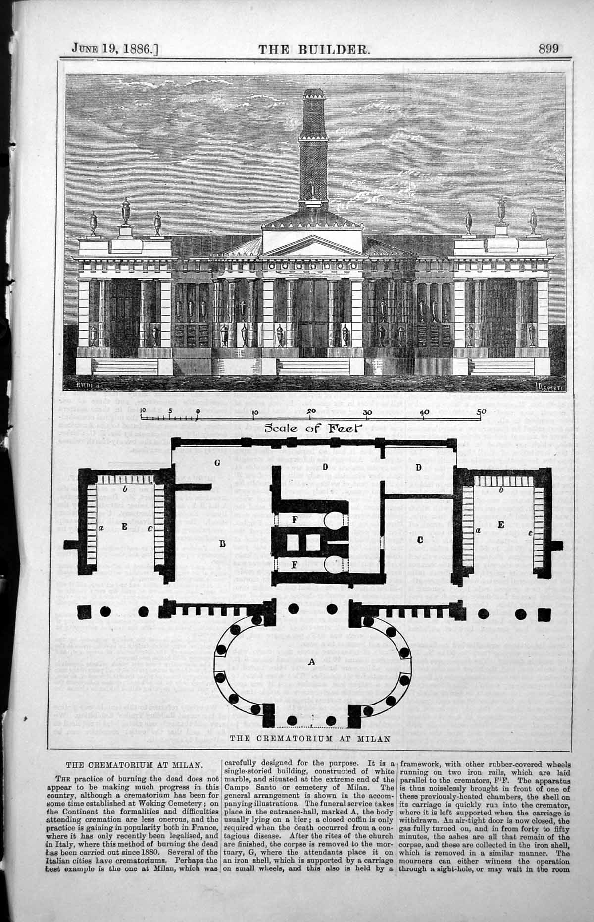 Old Print Plan Exterior Crematorium Milan Durrans Patent Scour Trap 1886 19th
