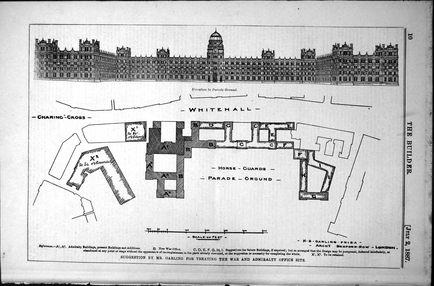 Old Print Whitehall Suggestion Mr Garling War Admiralty Office Site 1887 19th