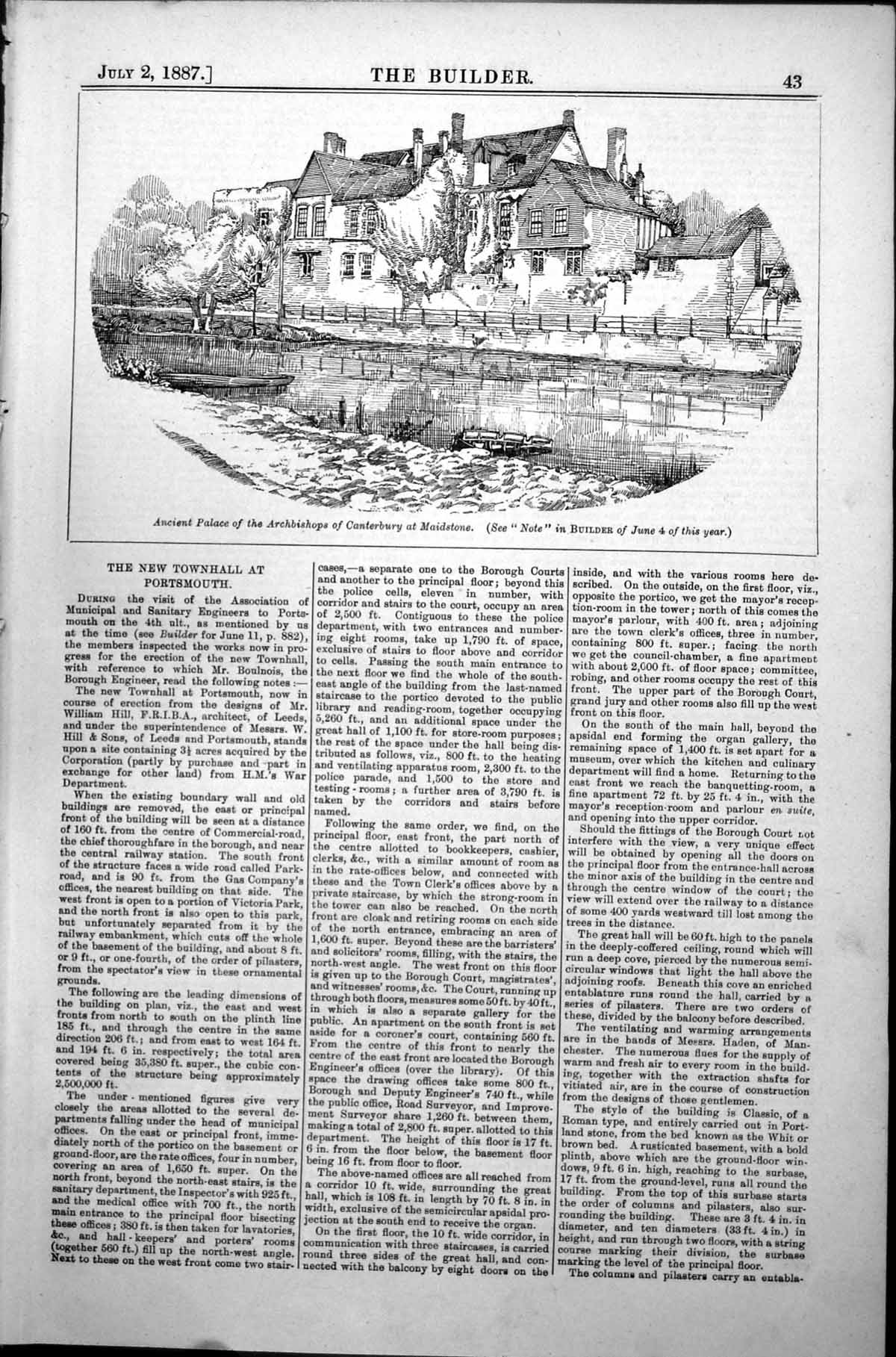 Original Old Antique Print Ancient Palace Archbishops Canterbury Maidstone 1887