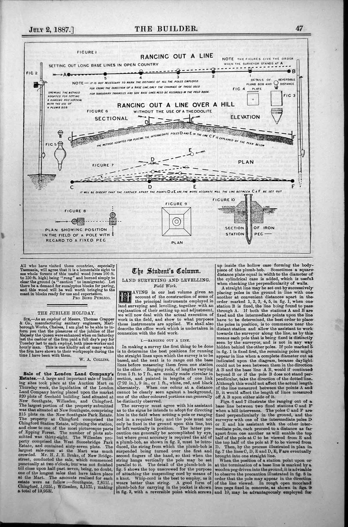 Antique Old Print Plan Showing Position Field Pole With Regard Fixed Peg 1887