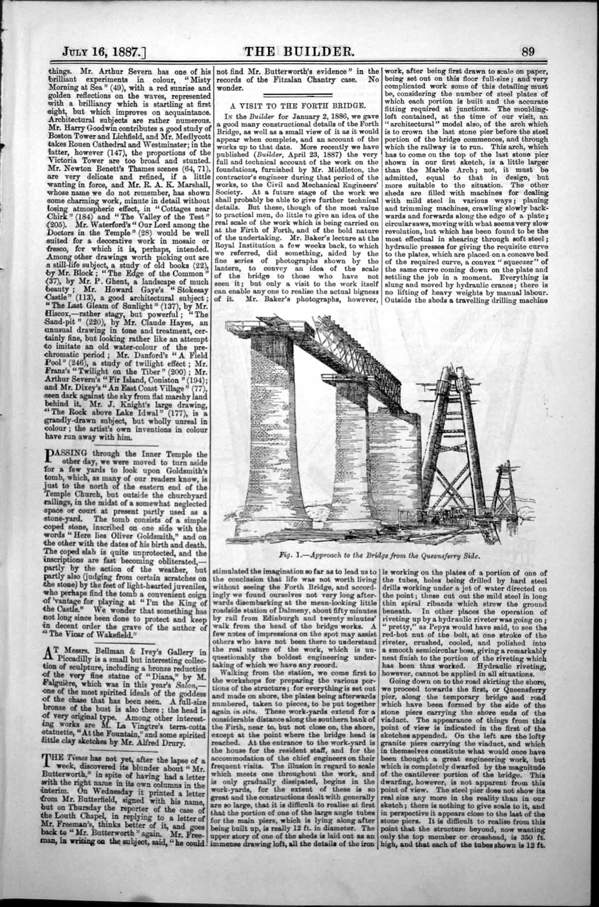 Old Print Forth Bridge Queensferry Side Pier Main Tube Masonry Pier Viaduct1887