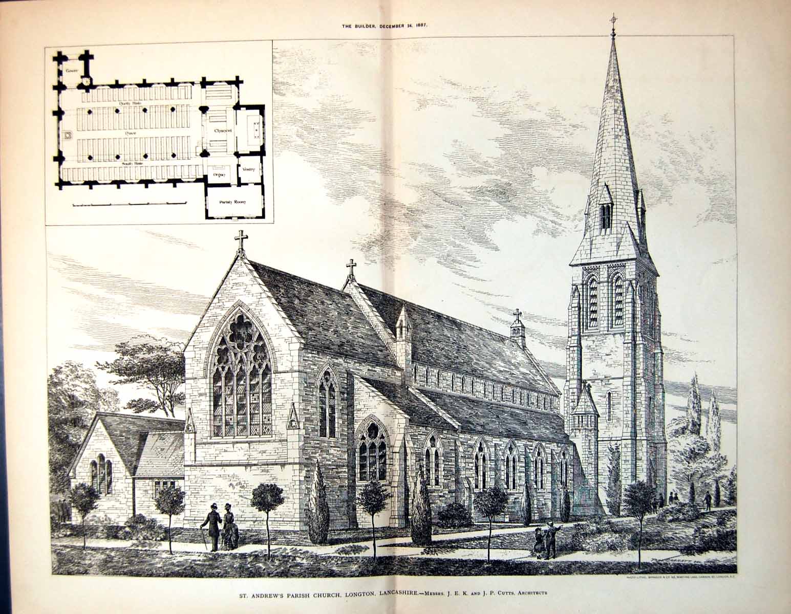 Old Print H Wilson Memorial Church St Bartholomews Carbrook Webster 1884 19th
