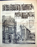 Old Design Admiralty War Offices Front Whitehall Glover & Salter 1884 19th