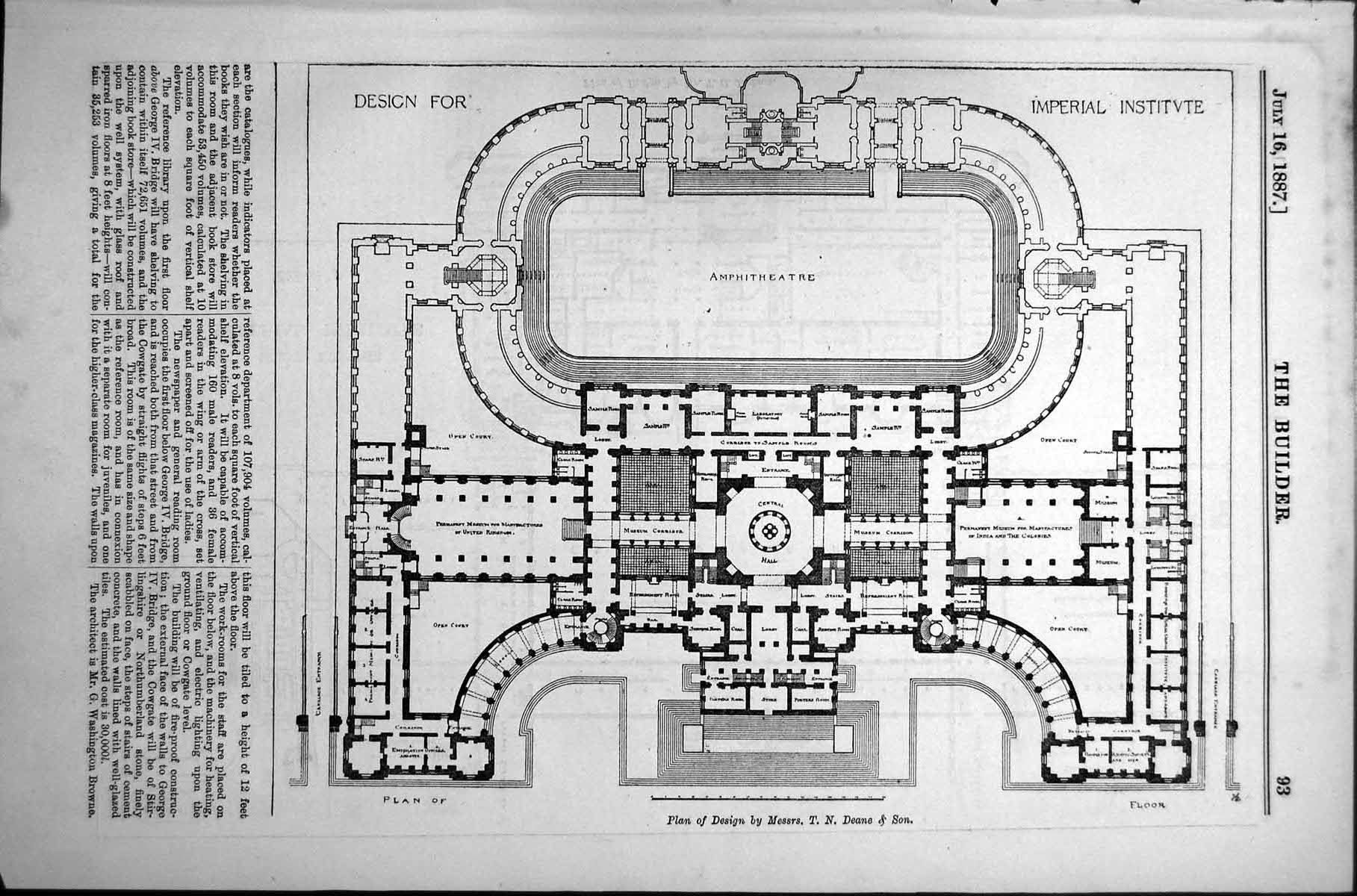 Antique Print Design Imperial Institute T Deane Amphitheatre T Jackson 1887