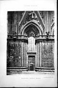 Original Old Antique Print North West Doorway Orvieto Arch Sculpture 1887 19th