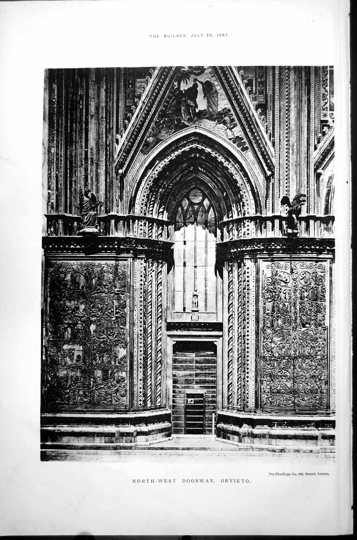 Original Old Antique Print North West Doorway Orvieto Arch Sculpture 1887 19th