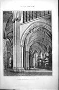 Antique Old Print Toledo Roman Catholic Cathedral Spain Interior View 1887