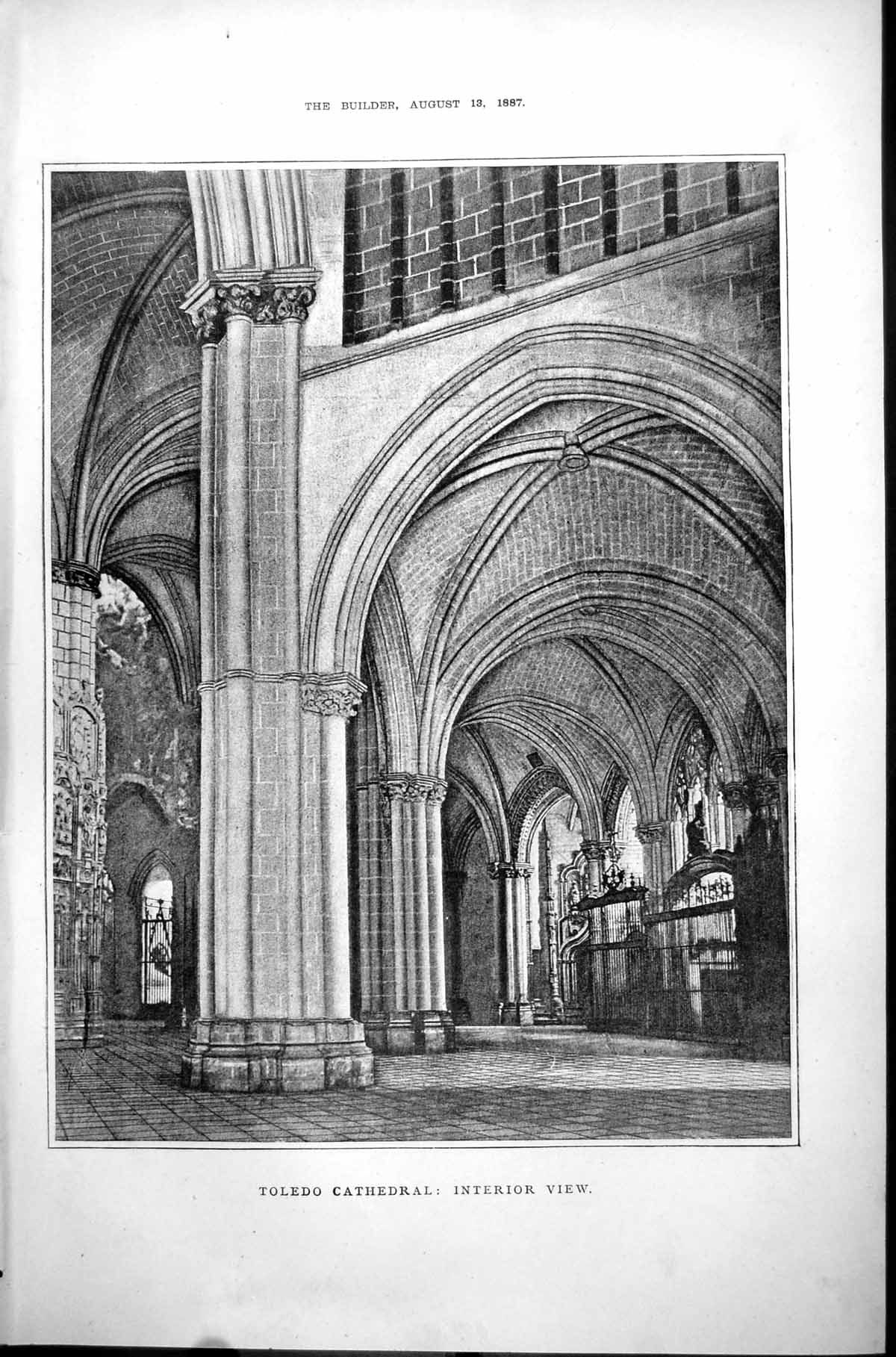 Antique Old Print Toledo Roman Catholic Cathedral Spain Interior View 1887