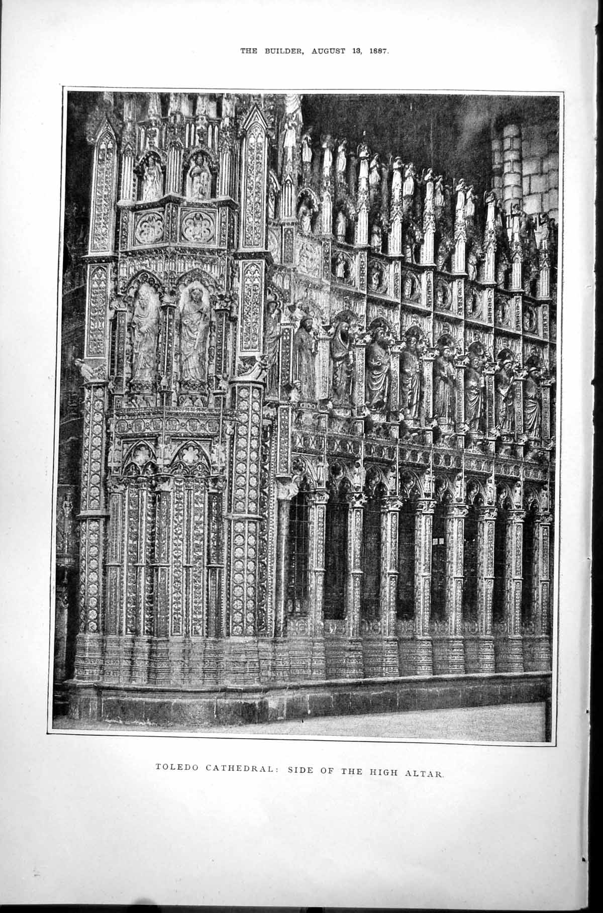 Original Old Antique Print Toledo Cathedral Spain Side High Altar 1887 19th